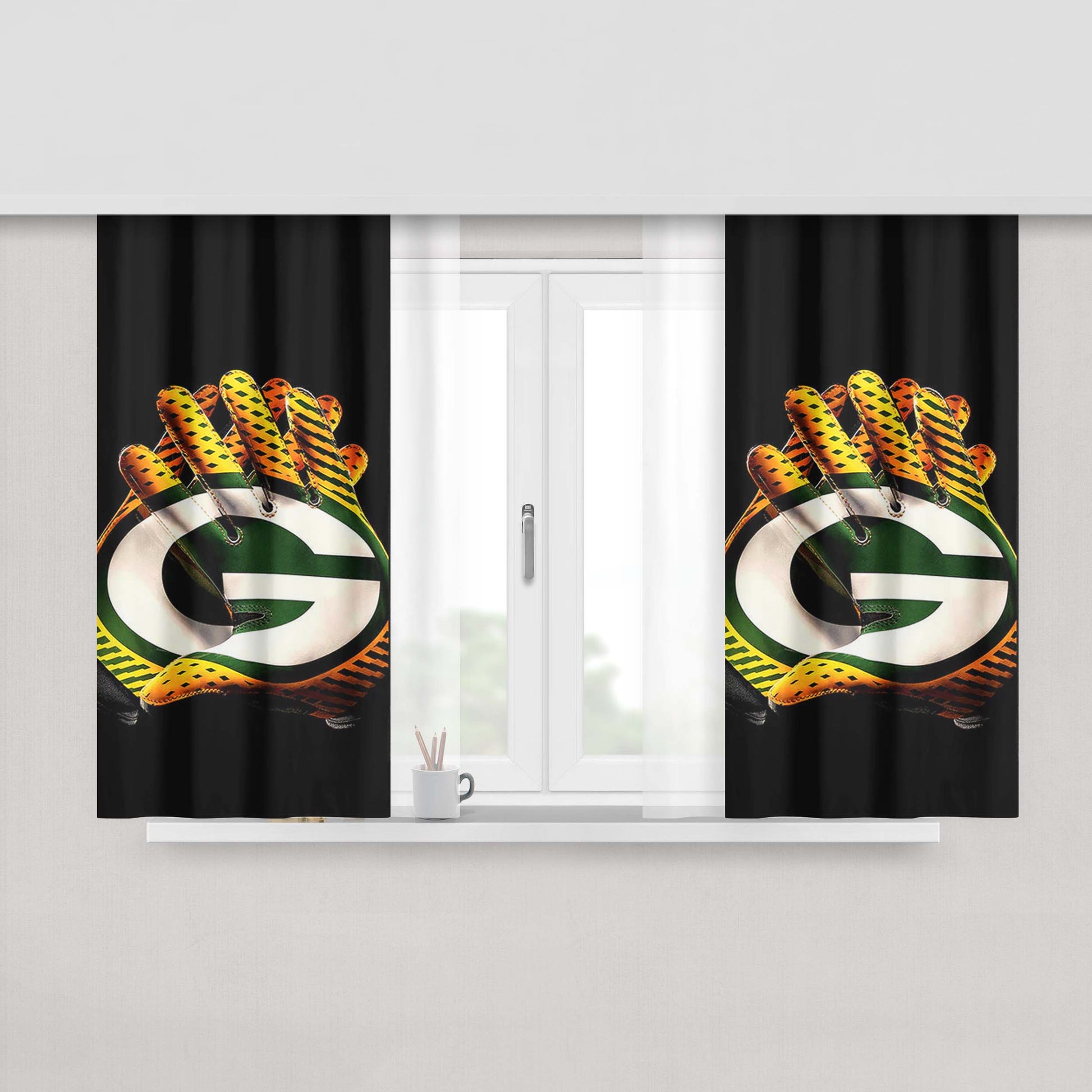 Green Bay Packers Gloves Peach Skin Window Curtains