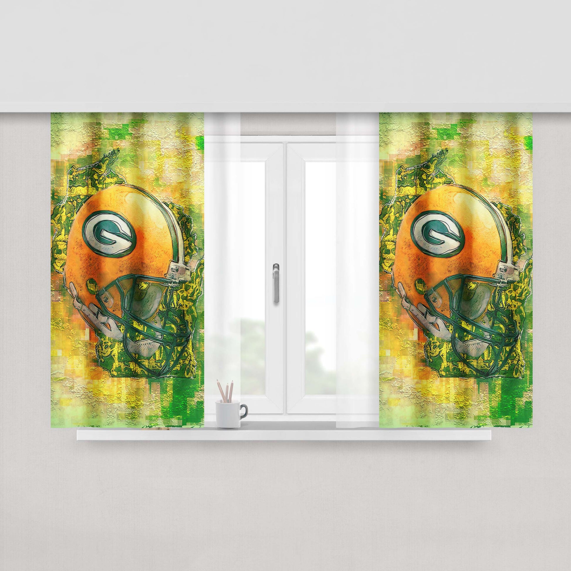 Green Bay Packers Helmet Abstract Art Peach Skin Window Curtains