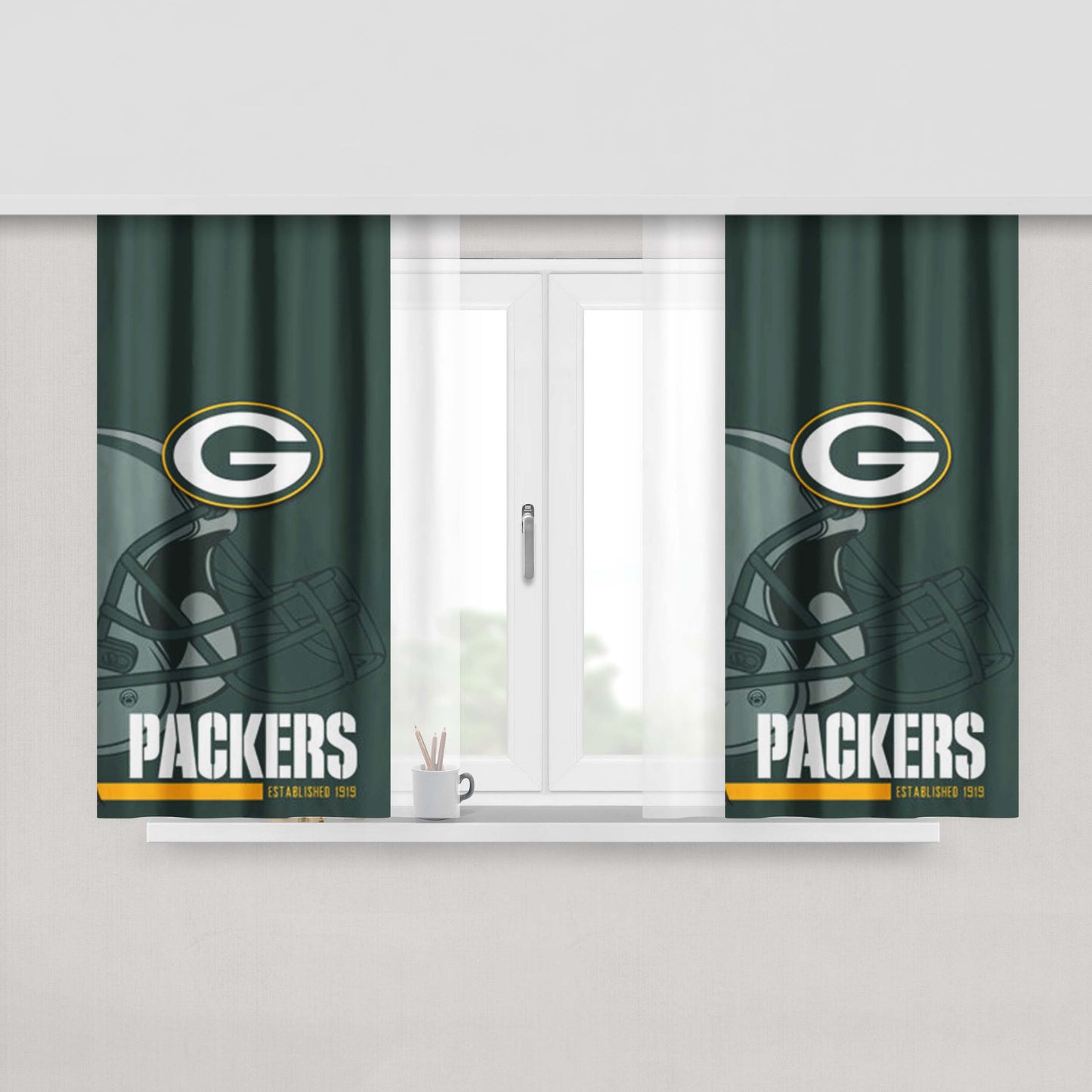 Green Bay Packers Logo Peach Skin Window Curtains