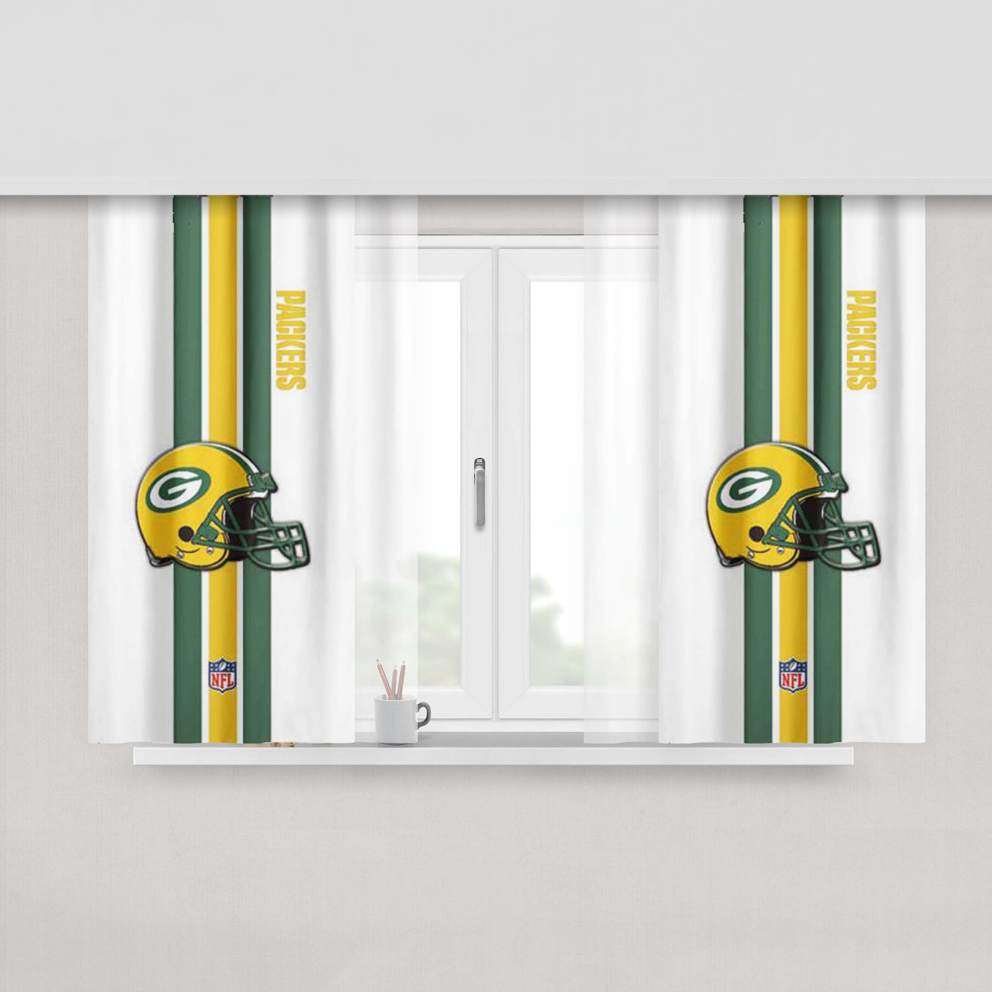 Green Bay Packers Middle Stripe Peach Skin Window Curtains
