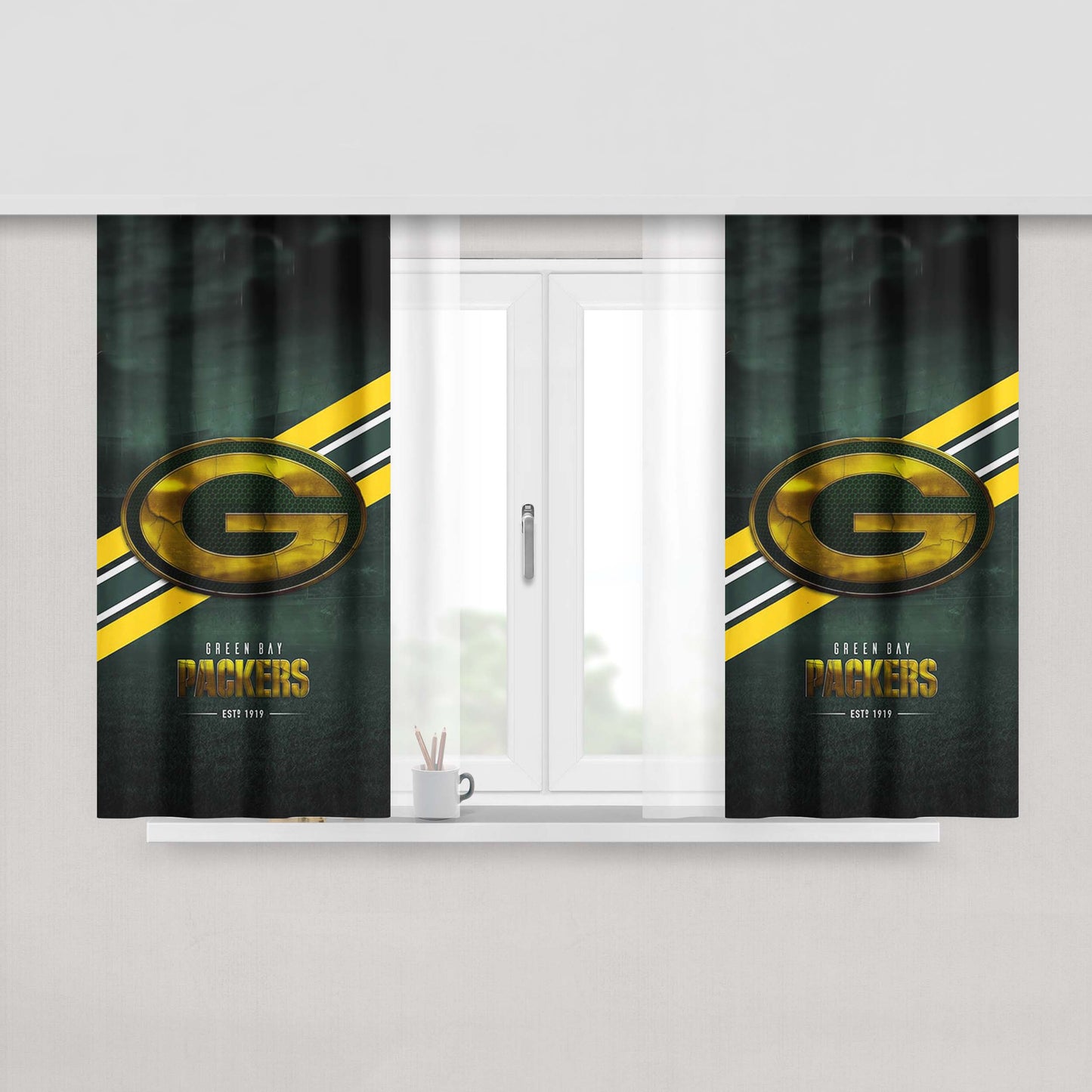 Green Bay Packers Nfl Logo 44 Peach Skin Window Curtains