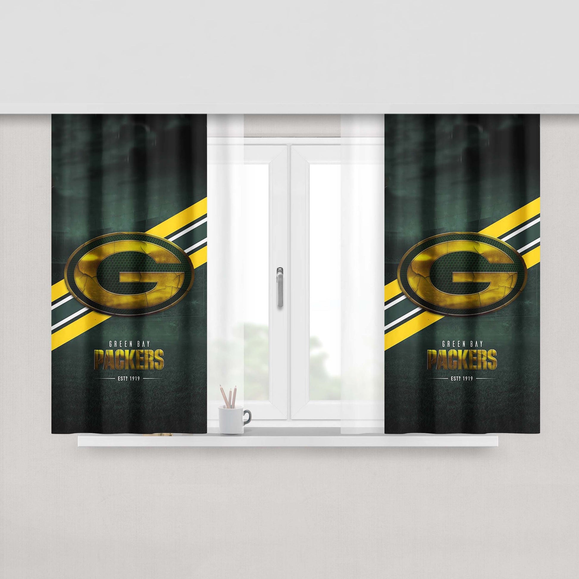 Green Bay Packers Nfl Logo 44 Peach Skin Window Curtains