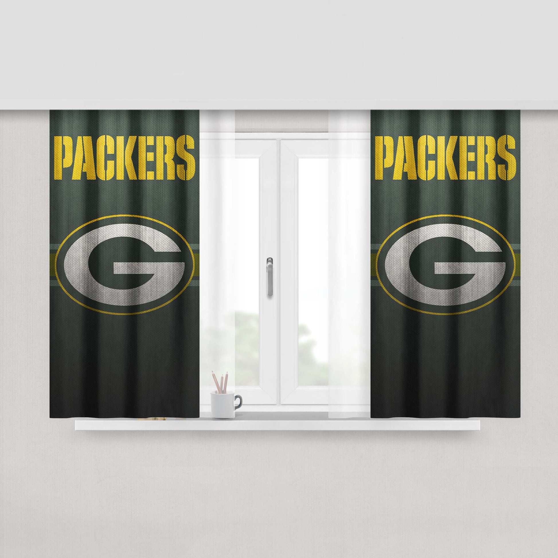 Green Bay Packers Nfl Logo Wallpaper Peach Skin Window Curtains