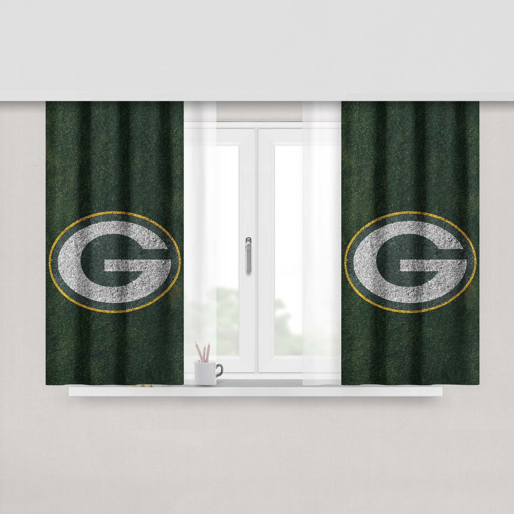 Green Bay Packers Nfl Logo Peach Skin Window Curtains