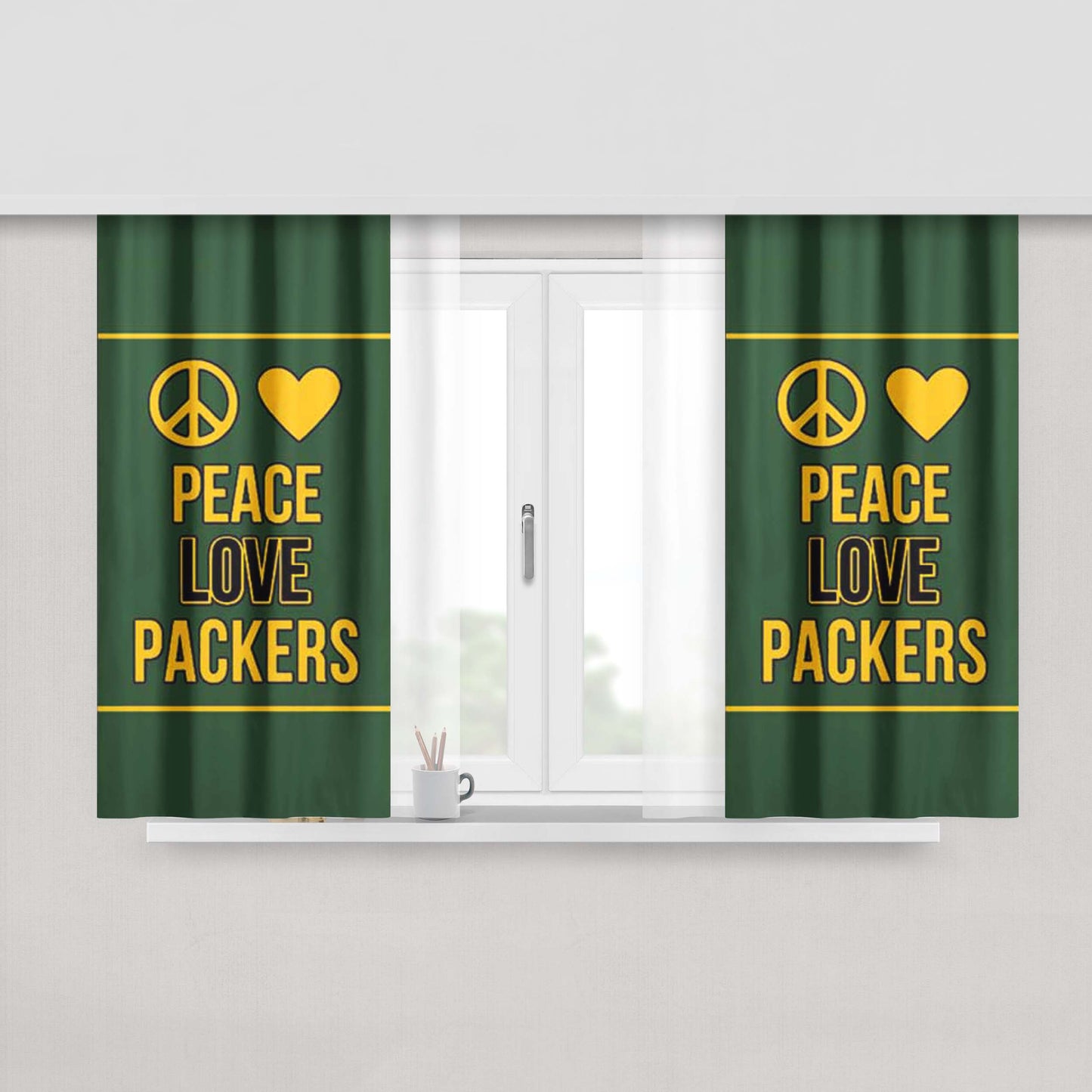 Green Bay Packers Peace Love Peach Skin Window Curtains