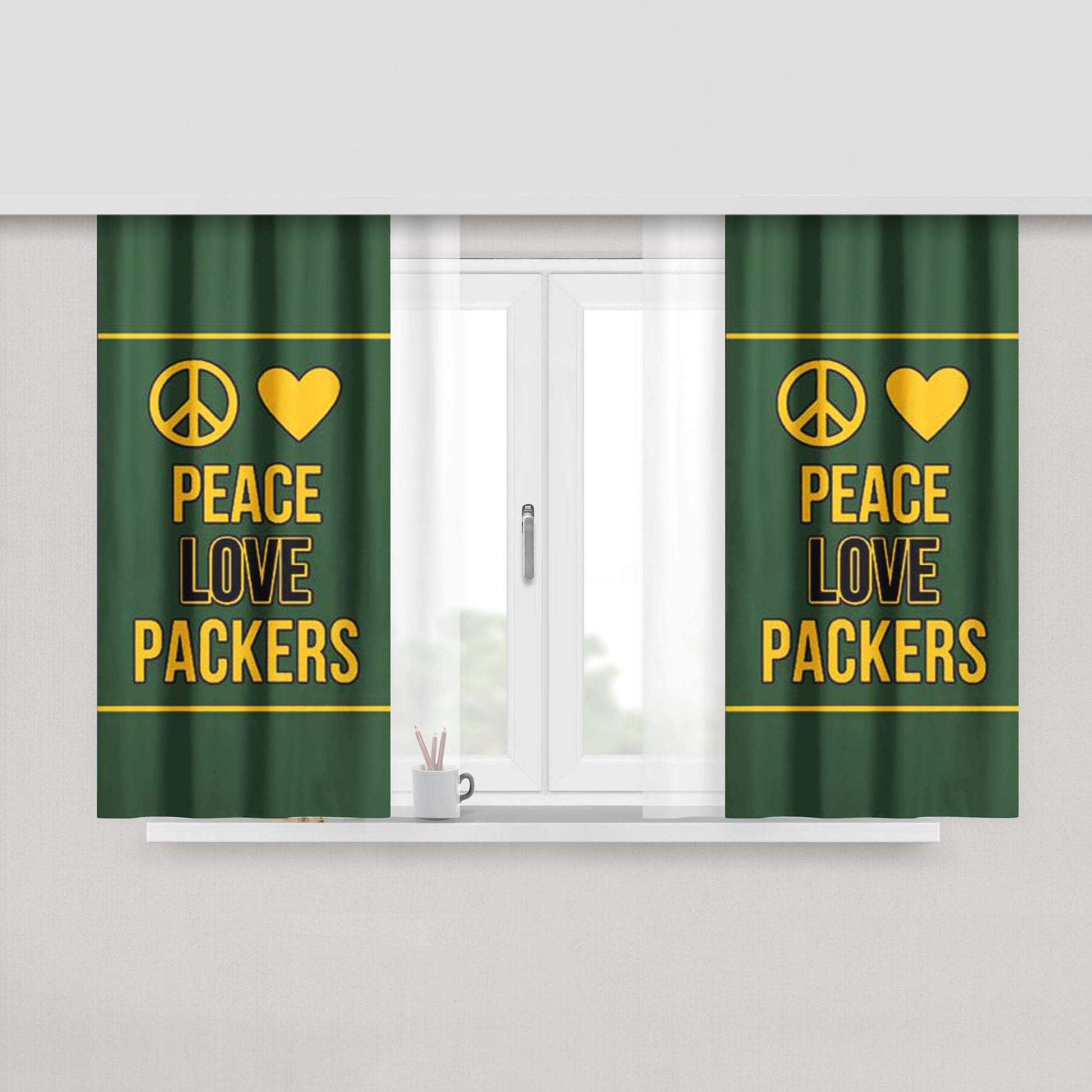 Green Bay Packers Peace Love Peach Skin Window Curtains