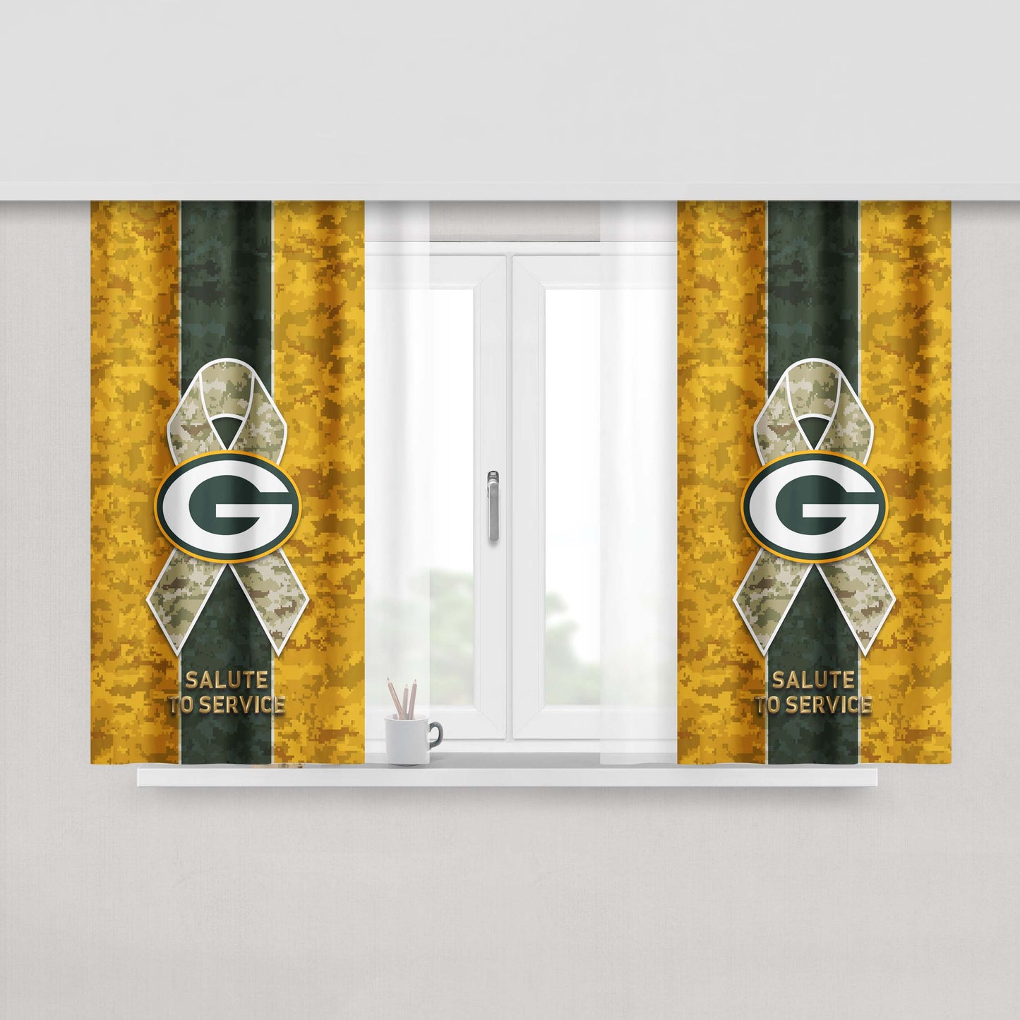 Green Bay Packers Salute To Service Peach Skin Window Curtains