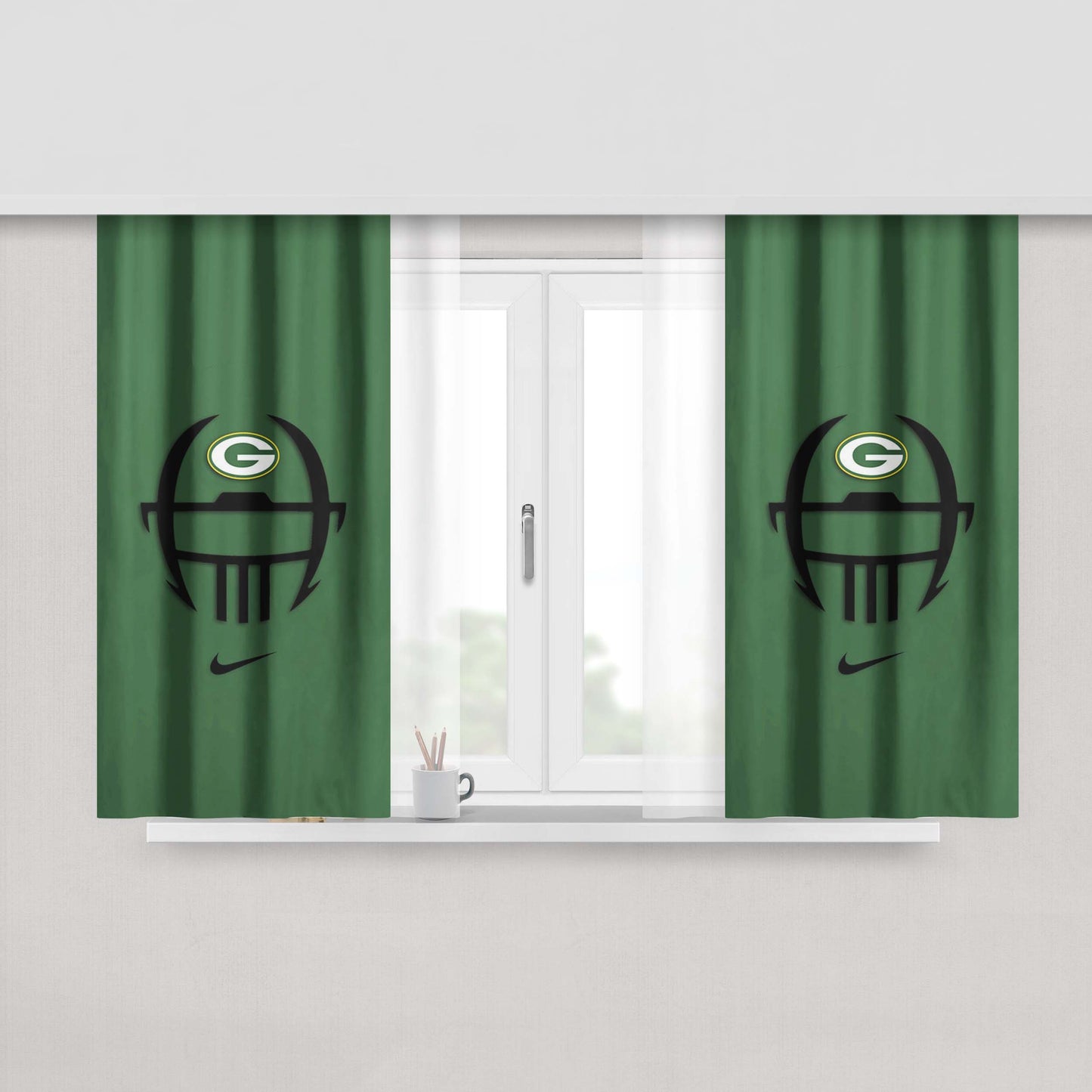 Green Bay Packers Symbol Peach Skin Window Curtains