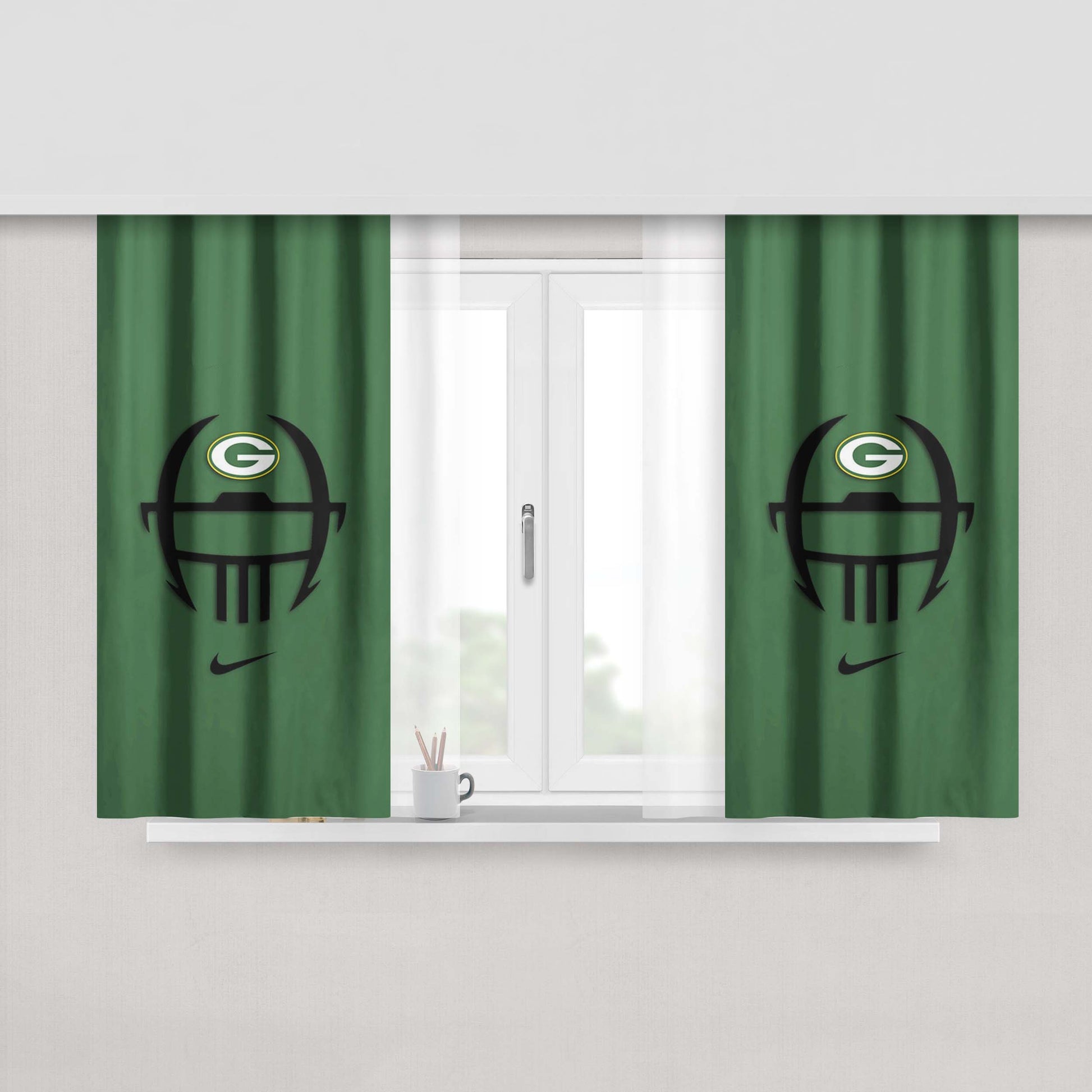 Green Bay Packers Symbol Peach Skin Window Curtains