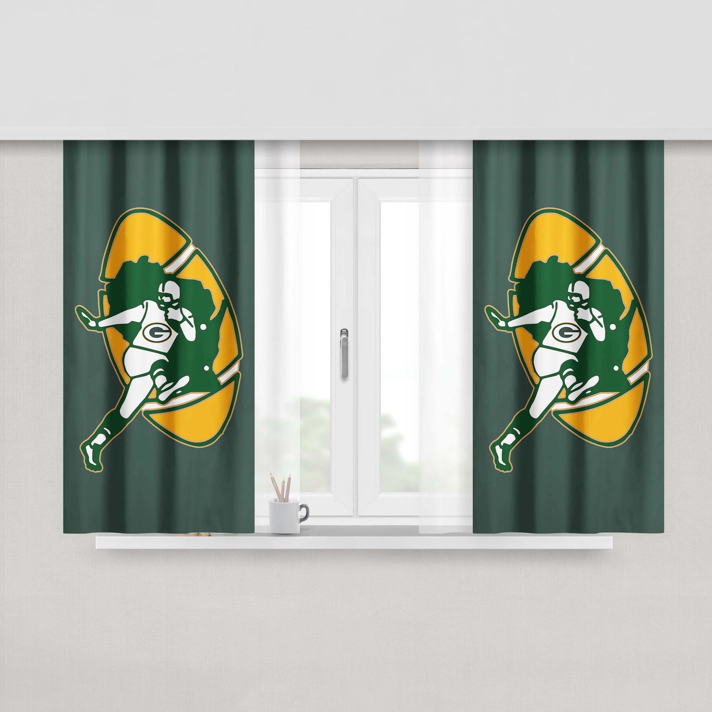 Green Bay Packers Throwback Logo Pin Peach Skin Window Curtains