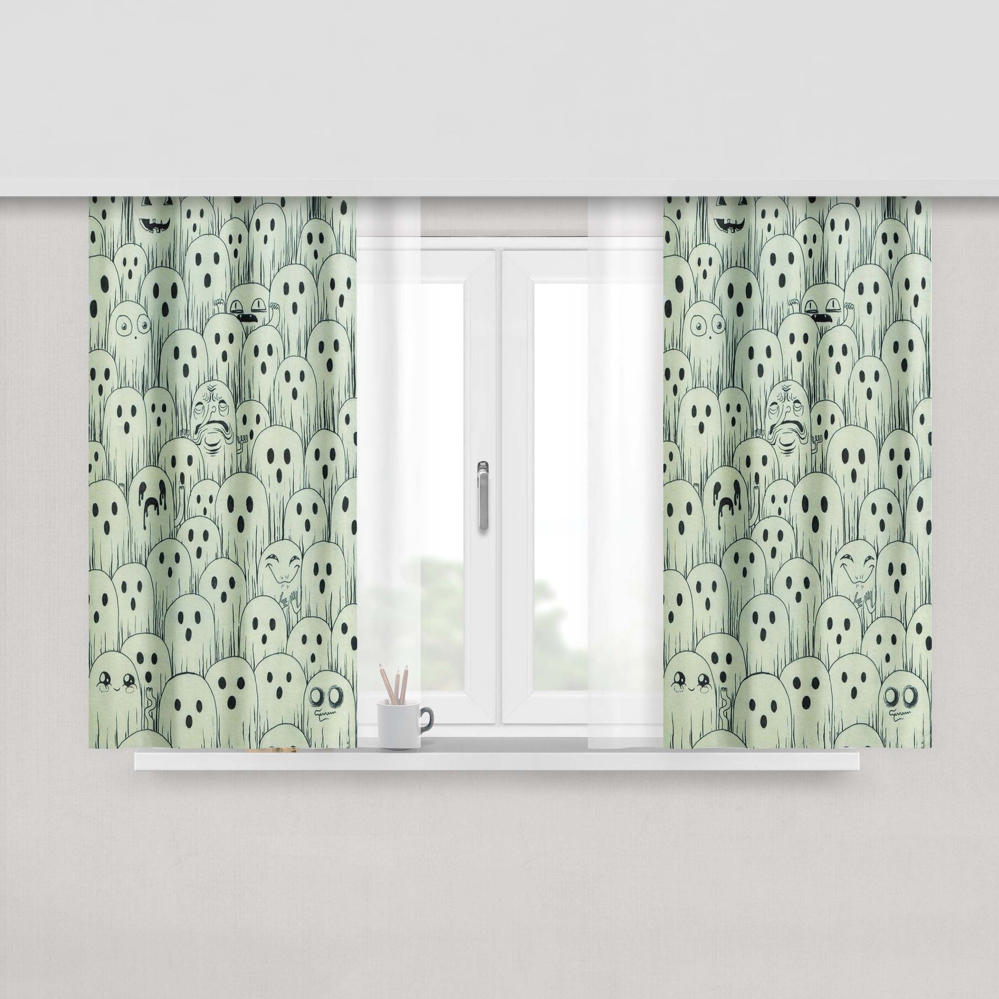 Halloween Aesthetic Creepy Halloween Peach Skin Window Curtains