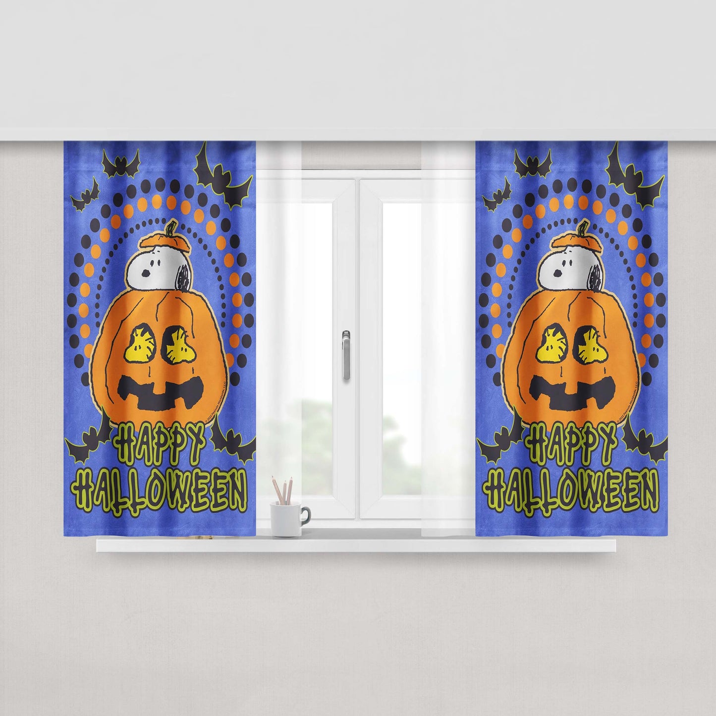 Halloween Snoopy Jack O'Lantern Peach Skin Window Curtains