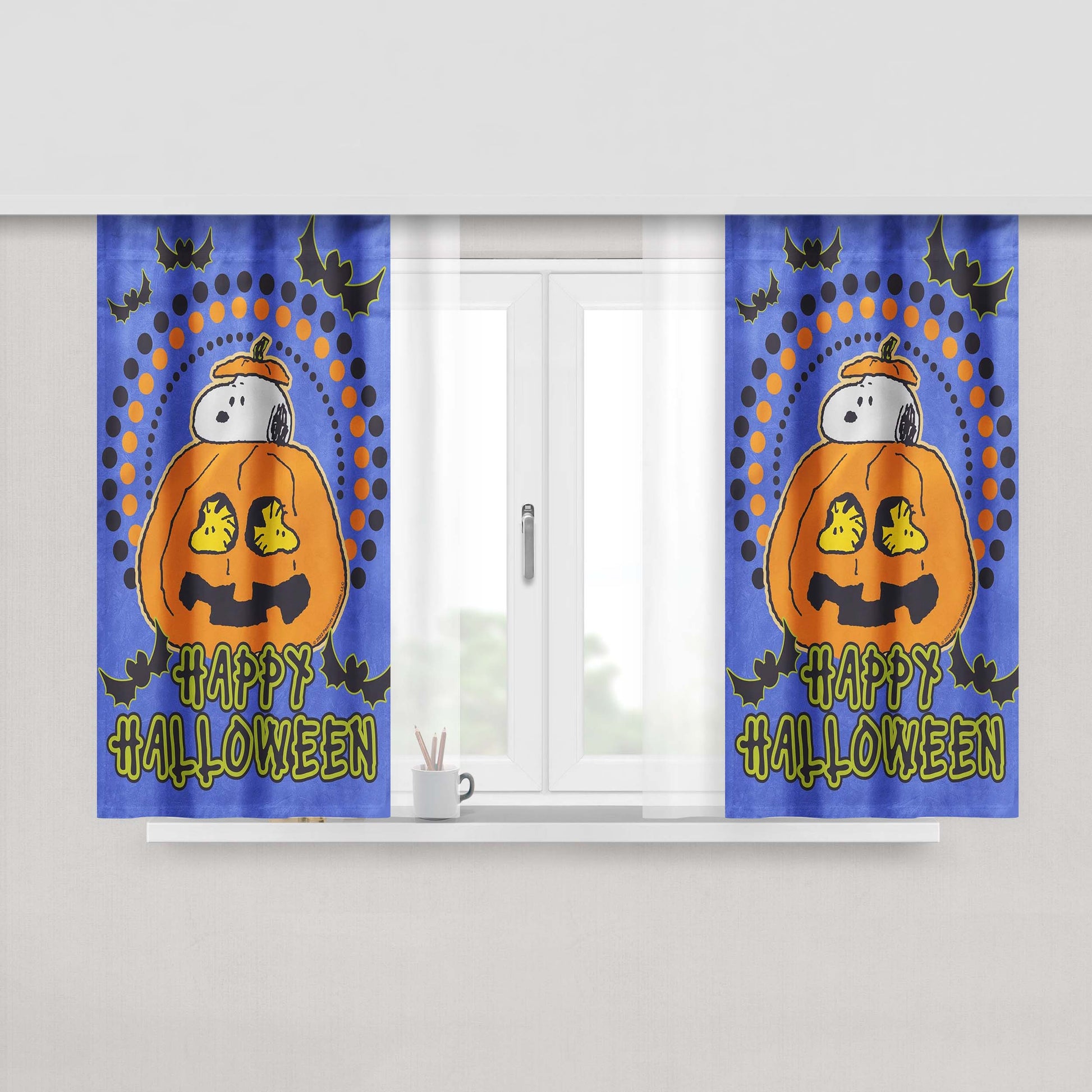 Halloween Snoopy Jack O'Lantern Peach Skin Window Curtains