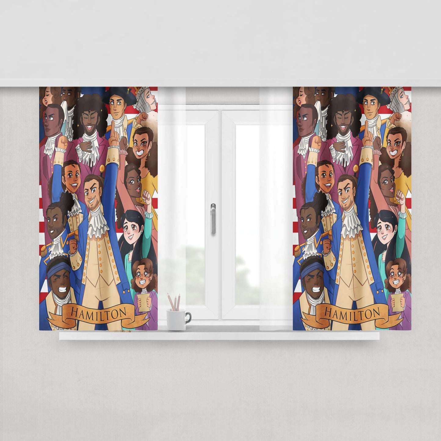 Hamilton American Musical Characters Artwork Peach Skin Window Curtains