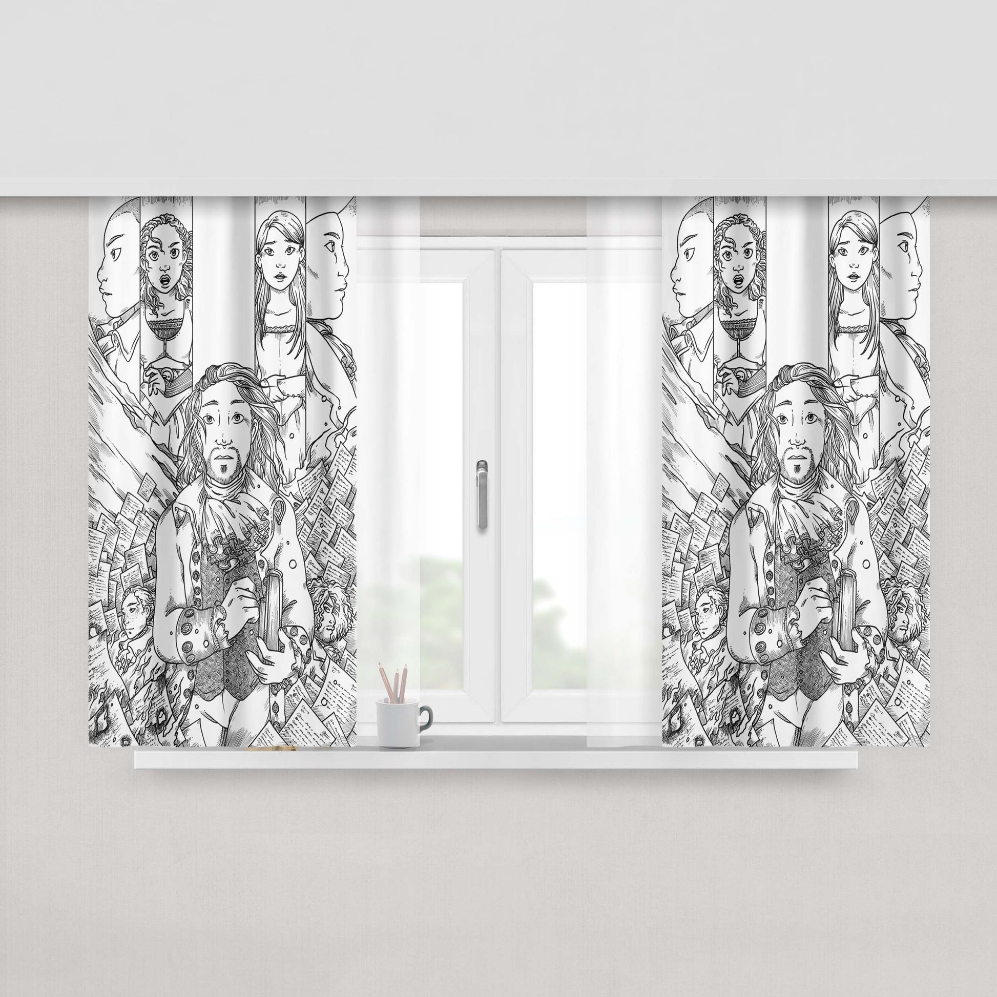 Hamilton American Musical Sketch Doodle Peach Skin Window Curtains