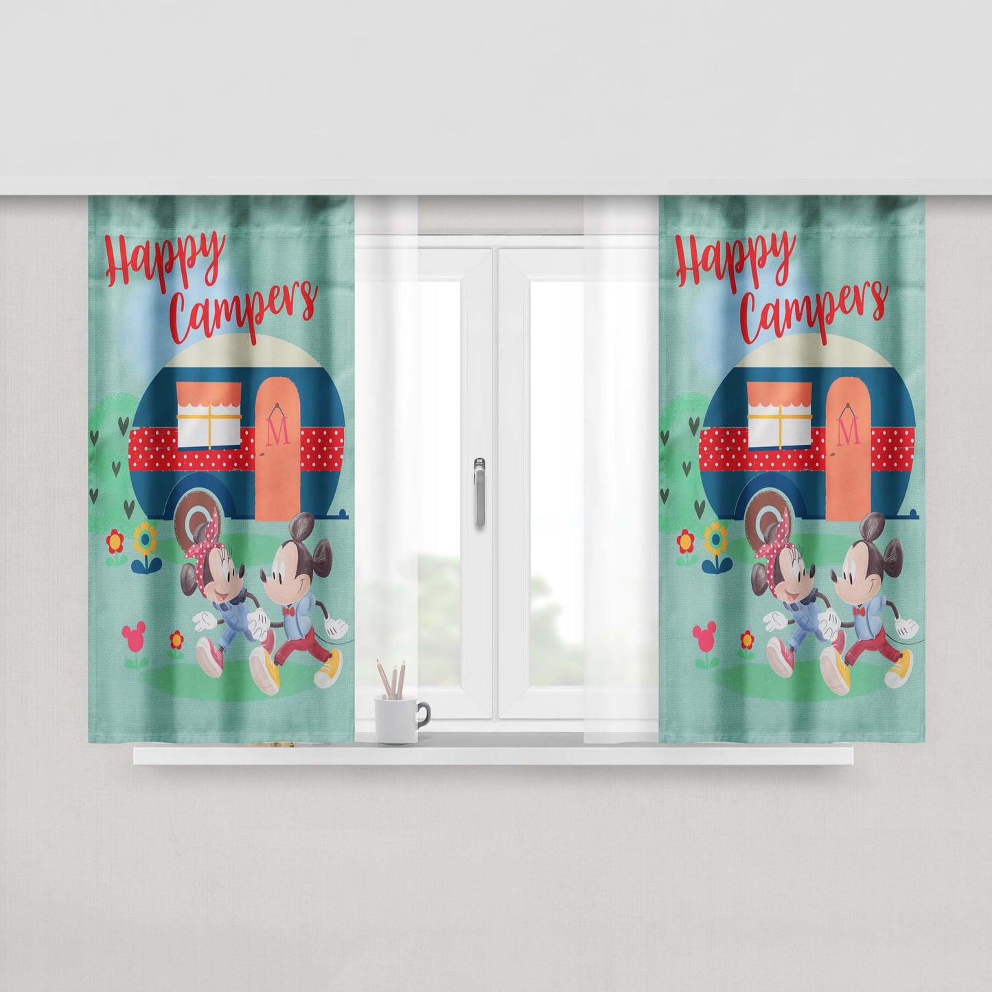 Happy Campers Mickey And Minnie Peach Skin Window Curtains