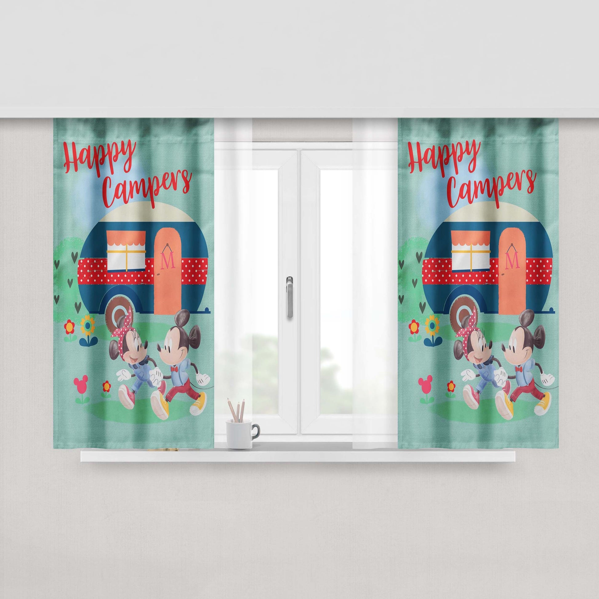 Happy Campers Mickey And Minnie Peach Skin Window Curtains
