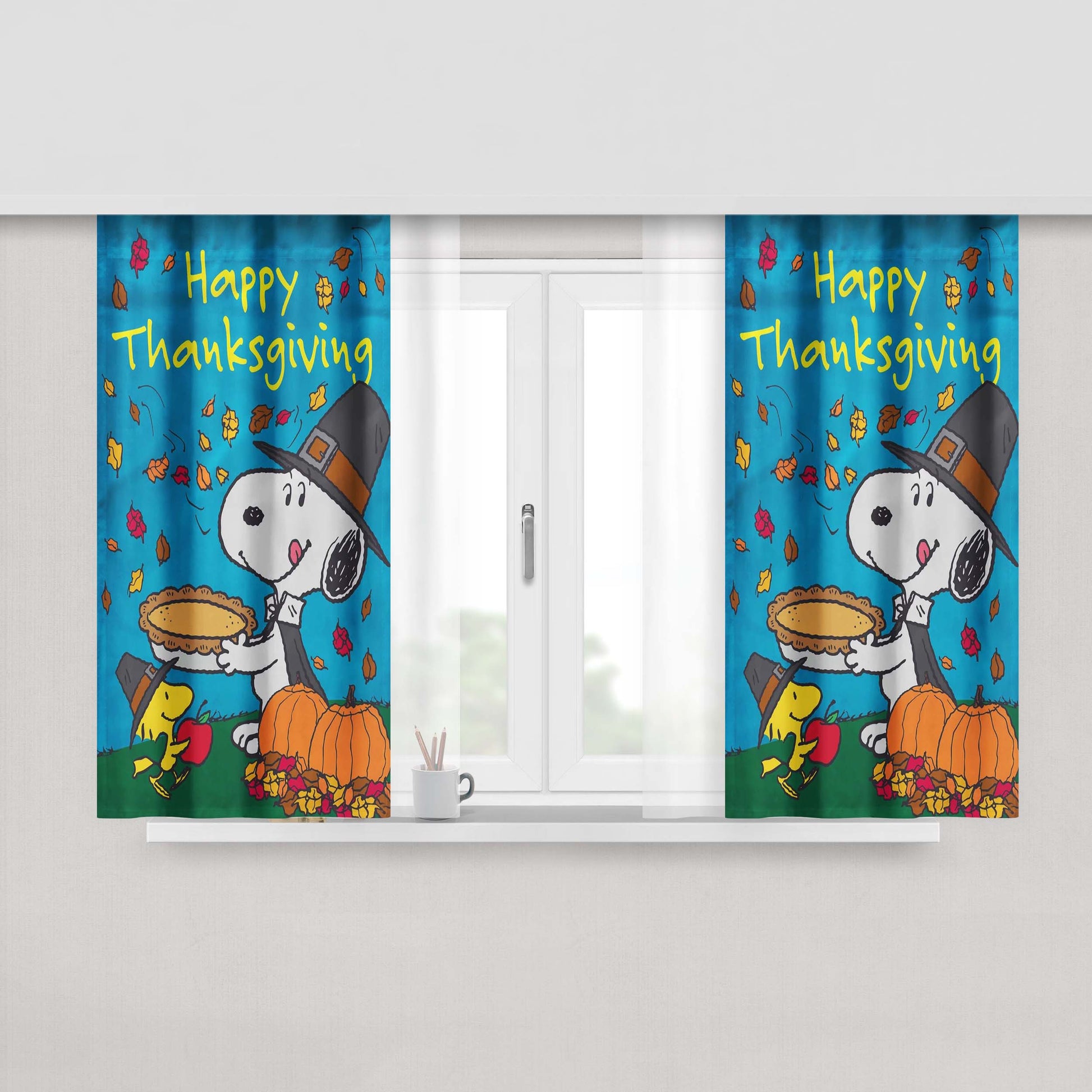 Happy Thanksgiving Snoopy Peach Skin Window Curtains