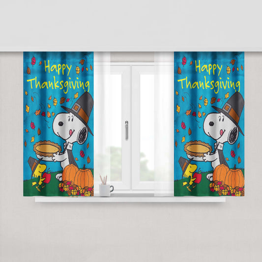 Happy Thanksgiving Snoopy Peach Skin Window Curtains
