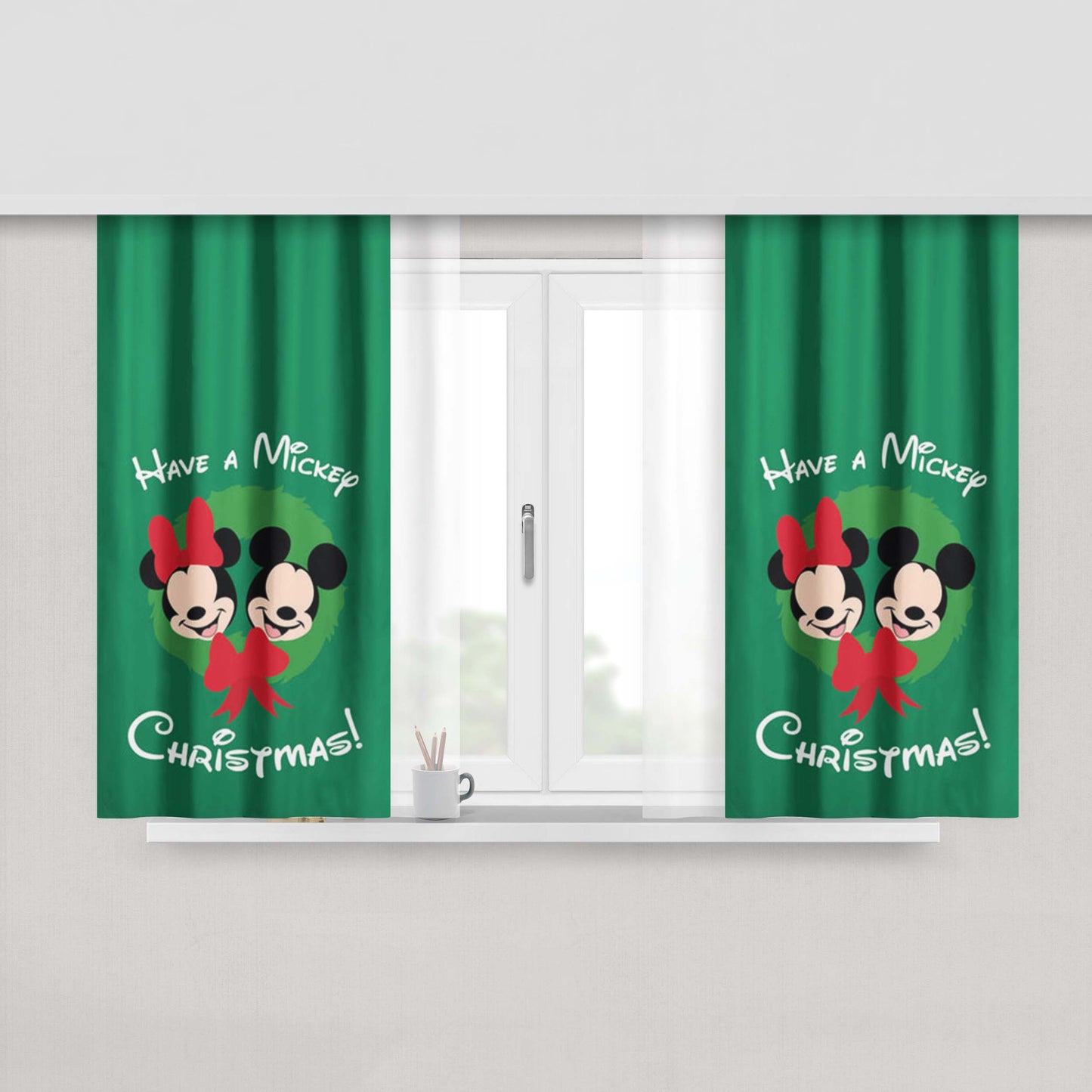 Have A Mickey Christmas Peach Skin Window Curtains