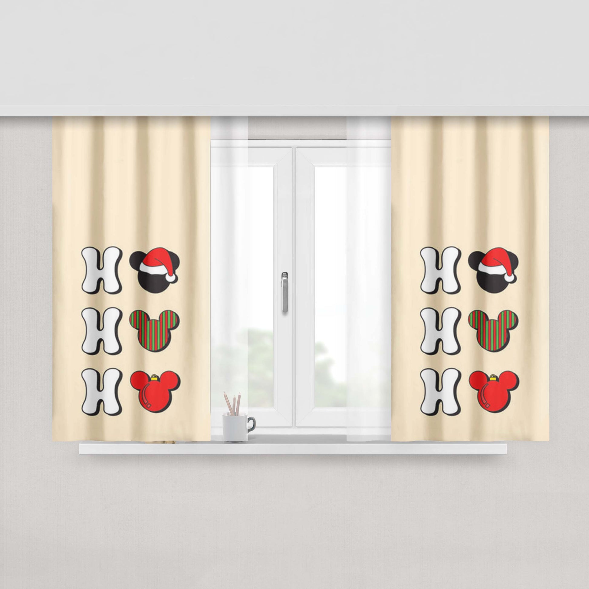 Ho Ho Ho Mickey Peach Skin Window Curtains
