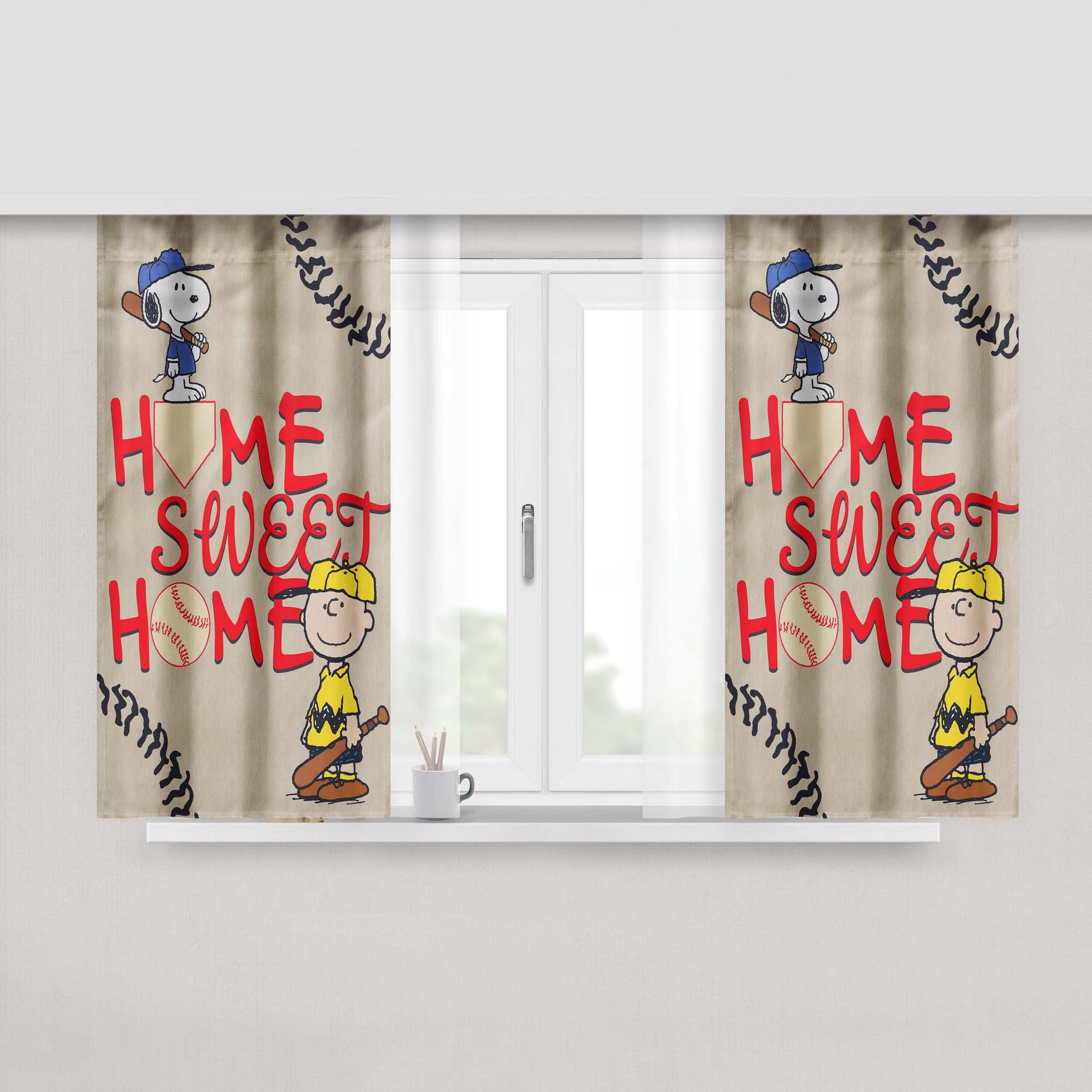 Home Sweet Home Snoopy Baseball Peach Skin Window Curtains