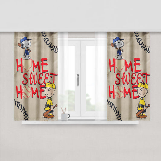 Home Sweet Home Snoopy Baseball Peach Skin Window Curtains