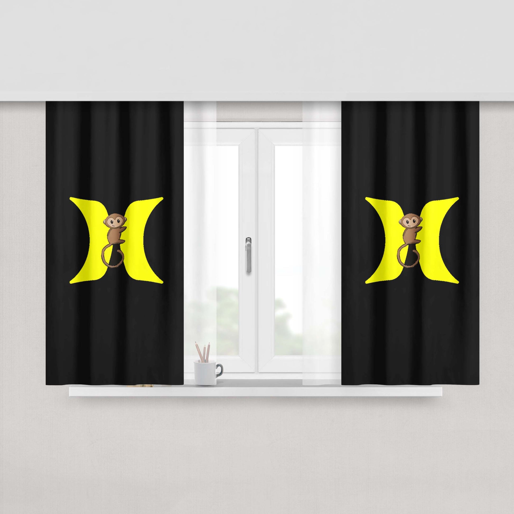 Hurley Yellow Logo With Monkey Peach Skin Window Curtains