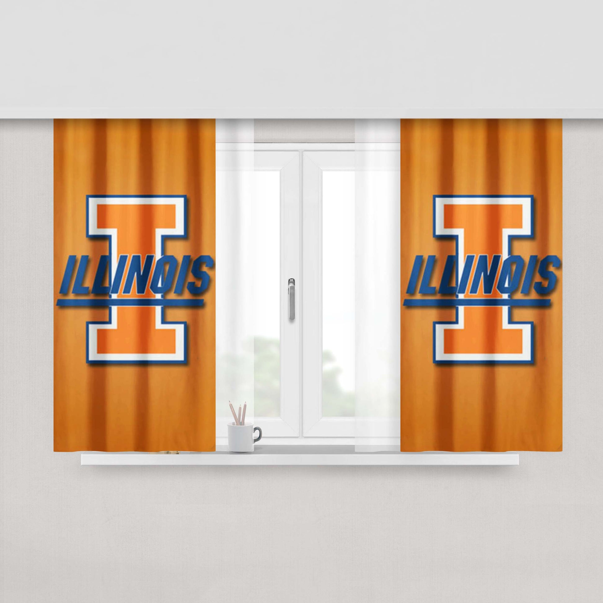 Illinois Icon Logo Peach Skin Window Curtains