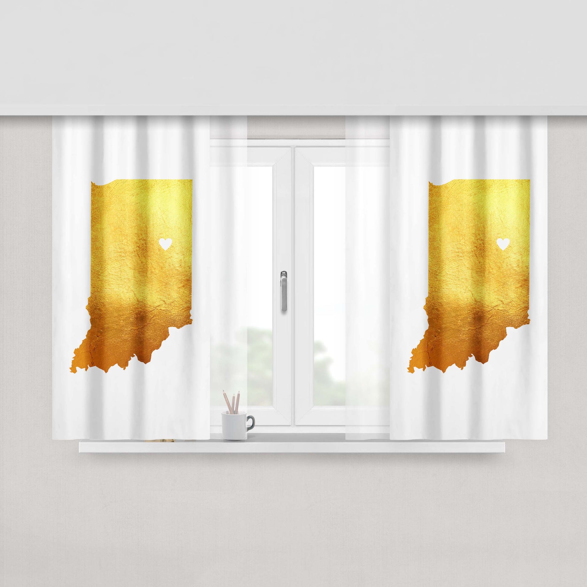 Indiana Golden State Map Peach Skin Window Curtains