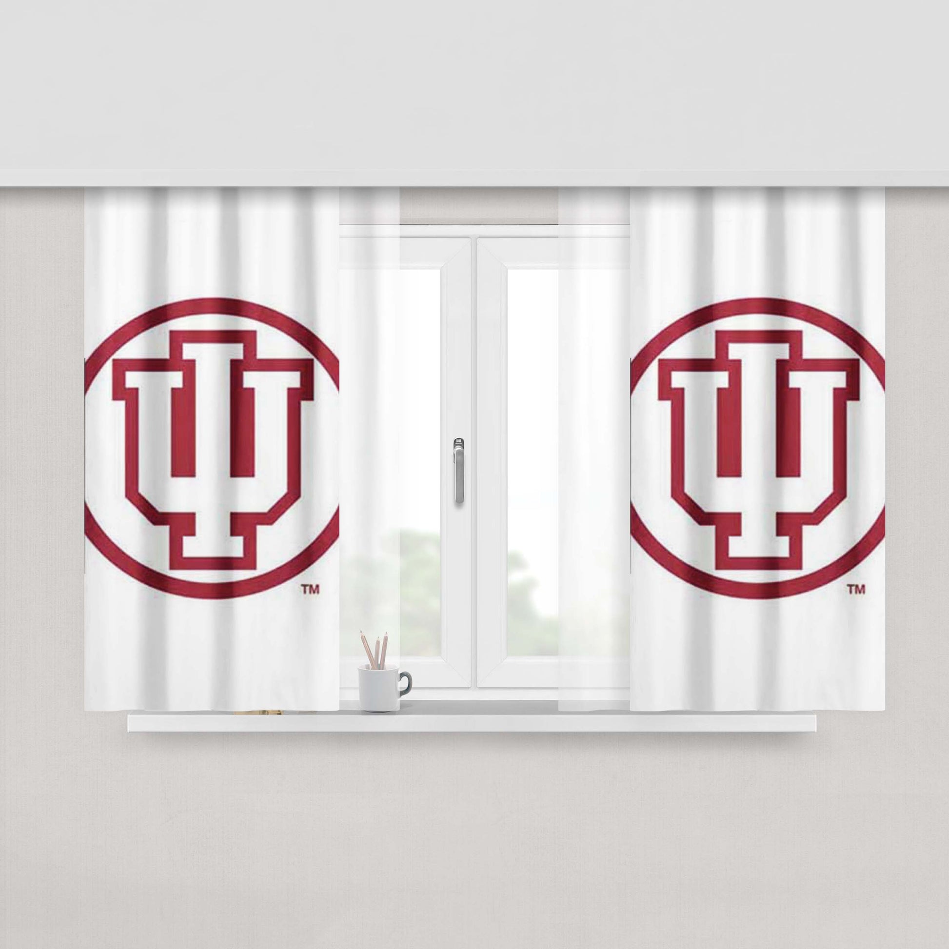 Indiana Hoosiers Logo On Wht Peach Skin Window Curtains