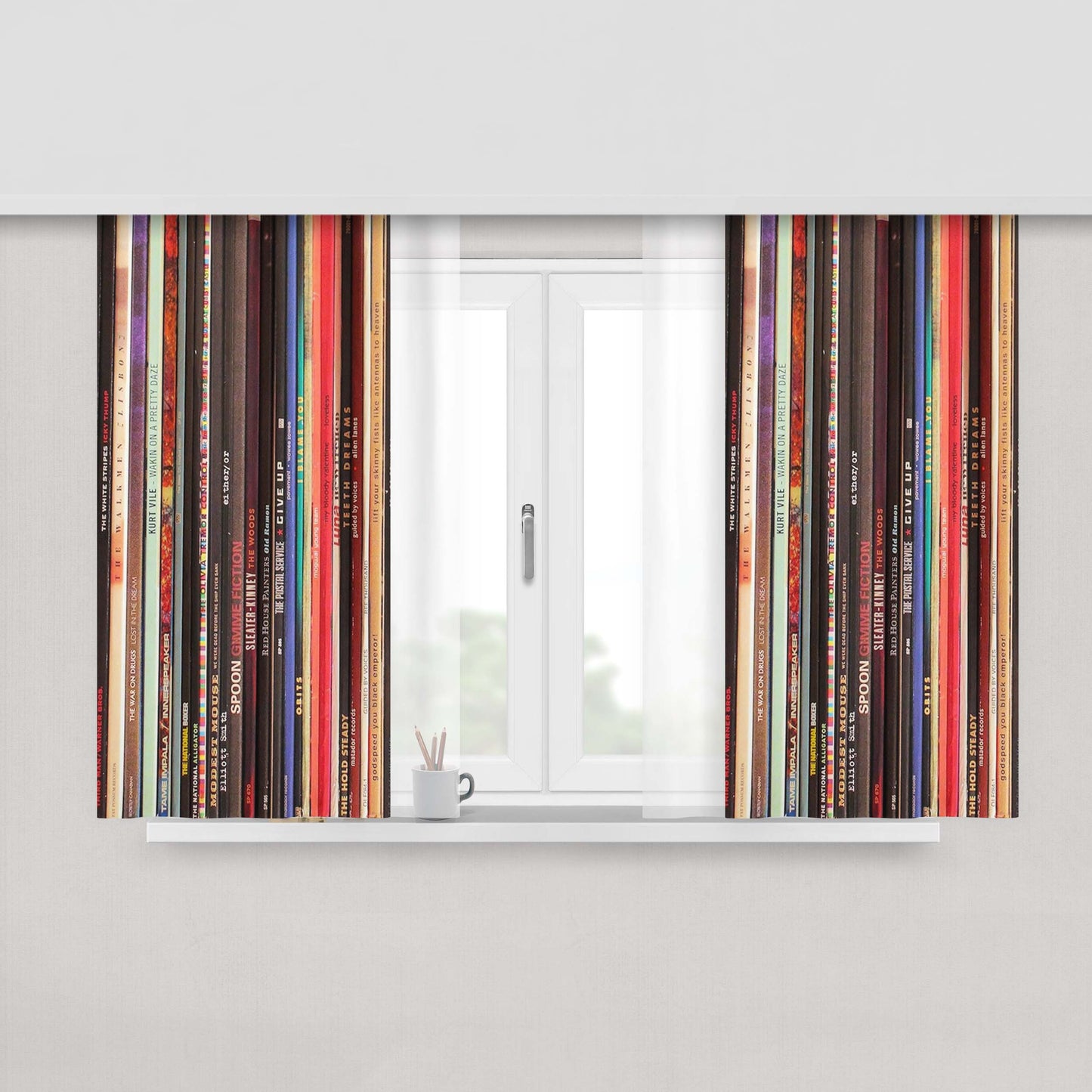 Indie Rock Vinyl Records Collection Peach Skin Window Curtains