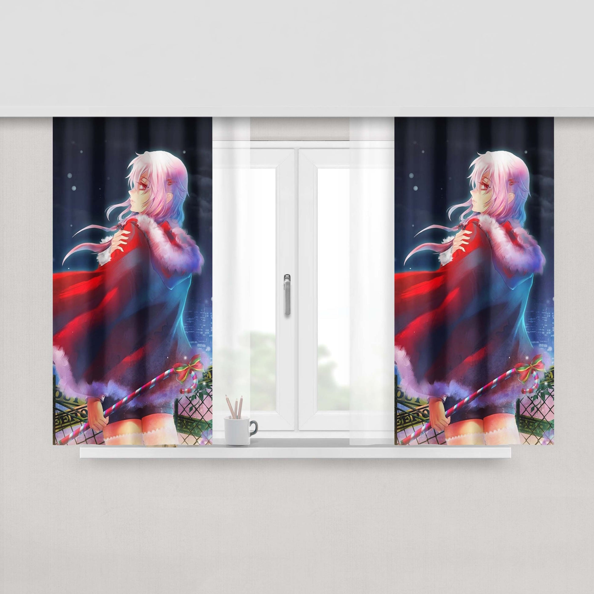 Inori Yuzuriha Christmas Red Dress Anime Girl Guilty Crown Peach Skin Window Curtains