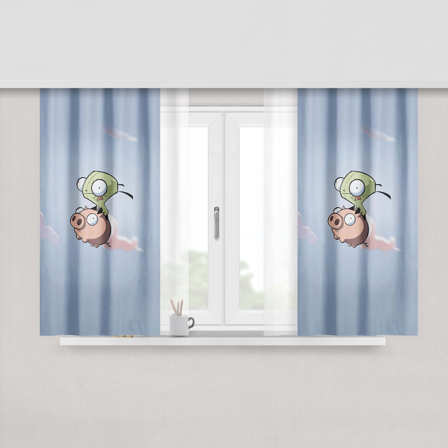 Invader Zoom And Pig Doom Song Peach Skin Window Curtains