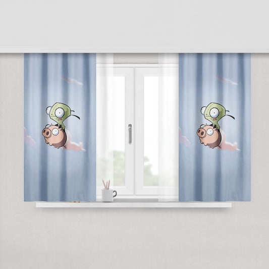 Invader Zoom And Pig Doom Song Peach Skin Window Curtains