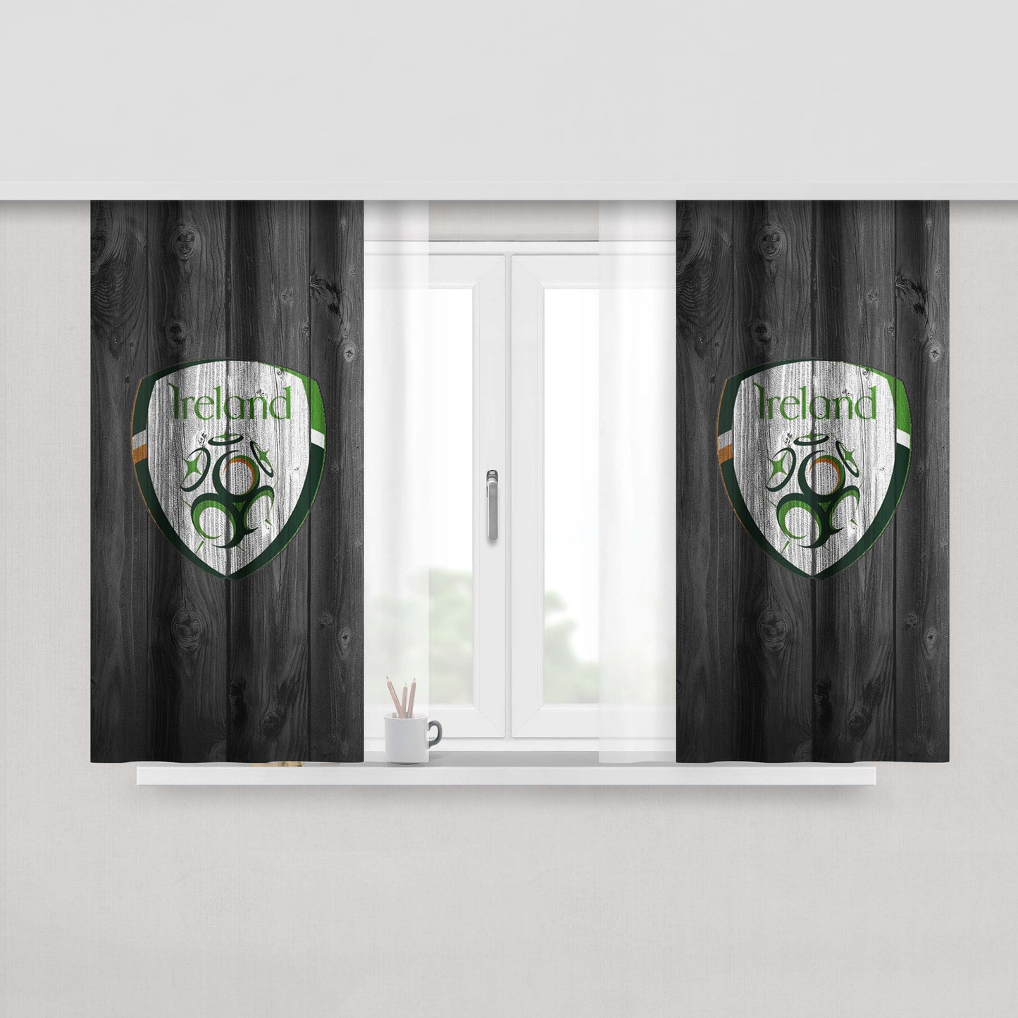 Ireland National Team Logo Dark Wood Wallpaper Peach Skin Window Curtains