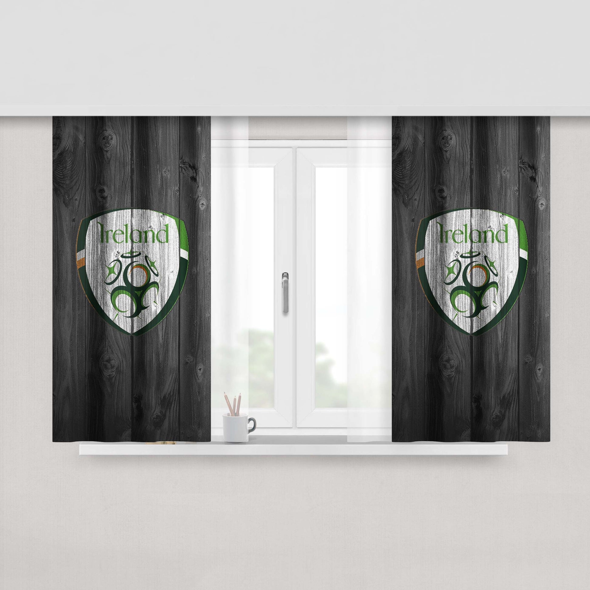 Ireland National Team Logo Dark Wood Wallpaper Peach Skin Window Curtains