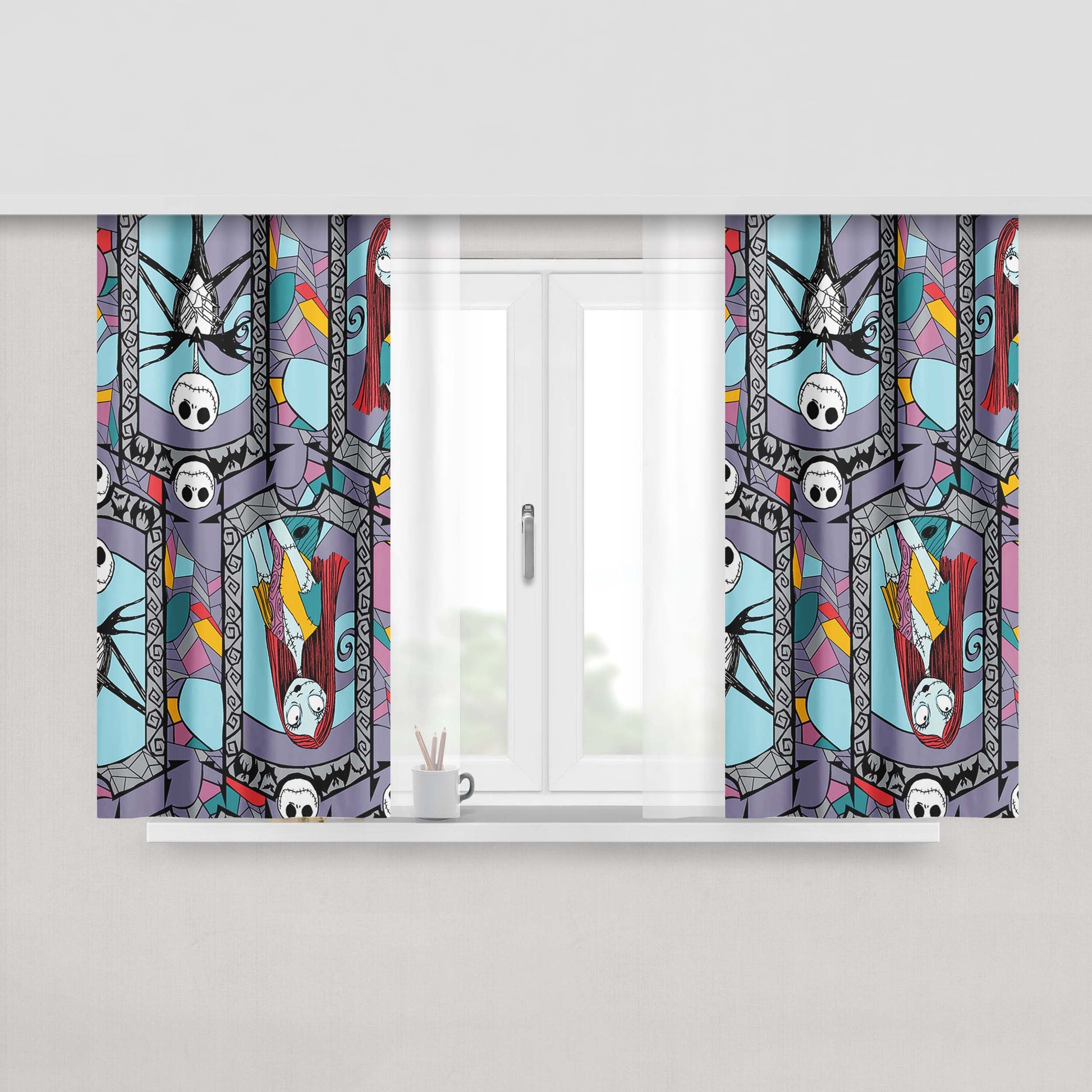 Jack And Sally Stained Glass Mosaic Art Peach Skin Window Curtains