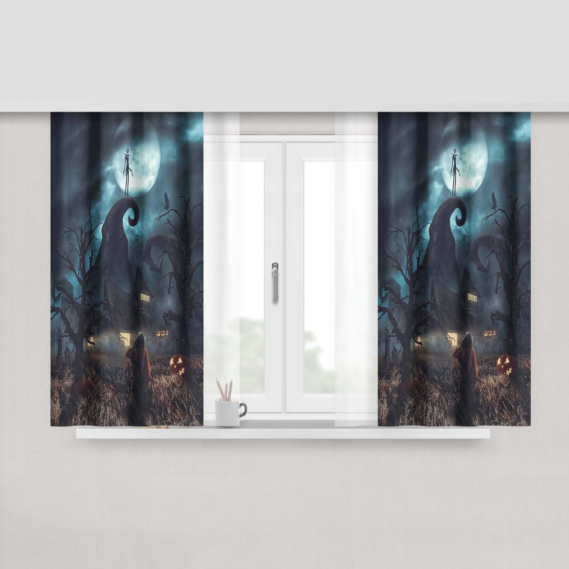 Jack Skellington Halloween Wallpaper Peach Skin Window Curtains