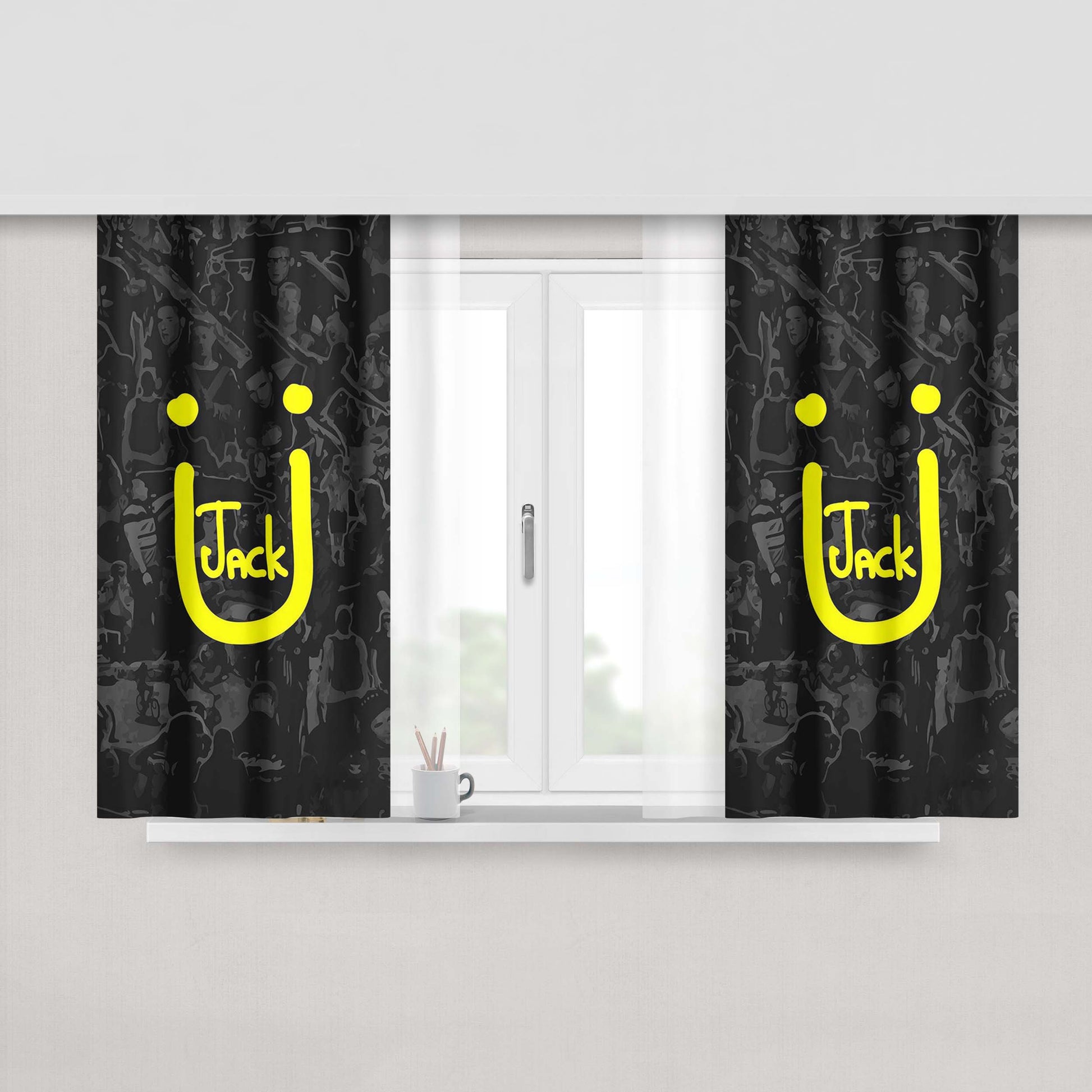 Jack U Logo Collage Peach Skin Window Curtains