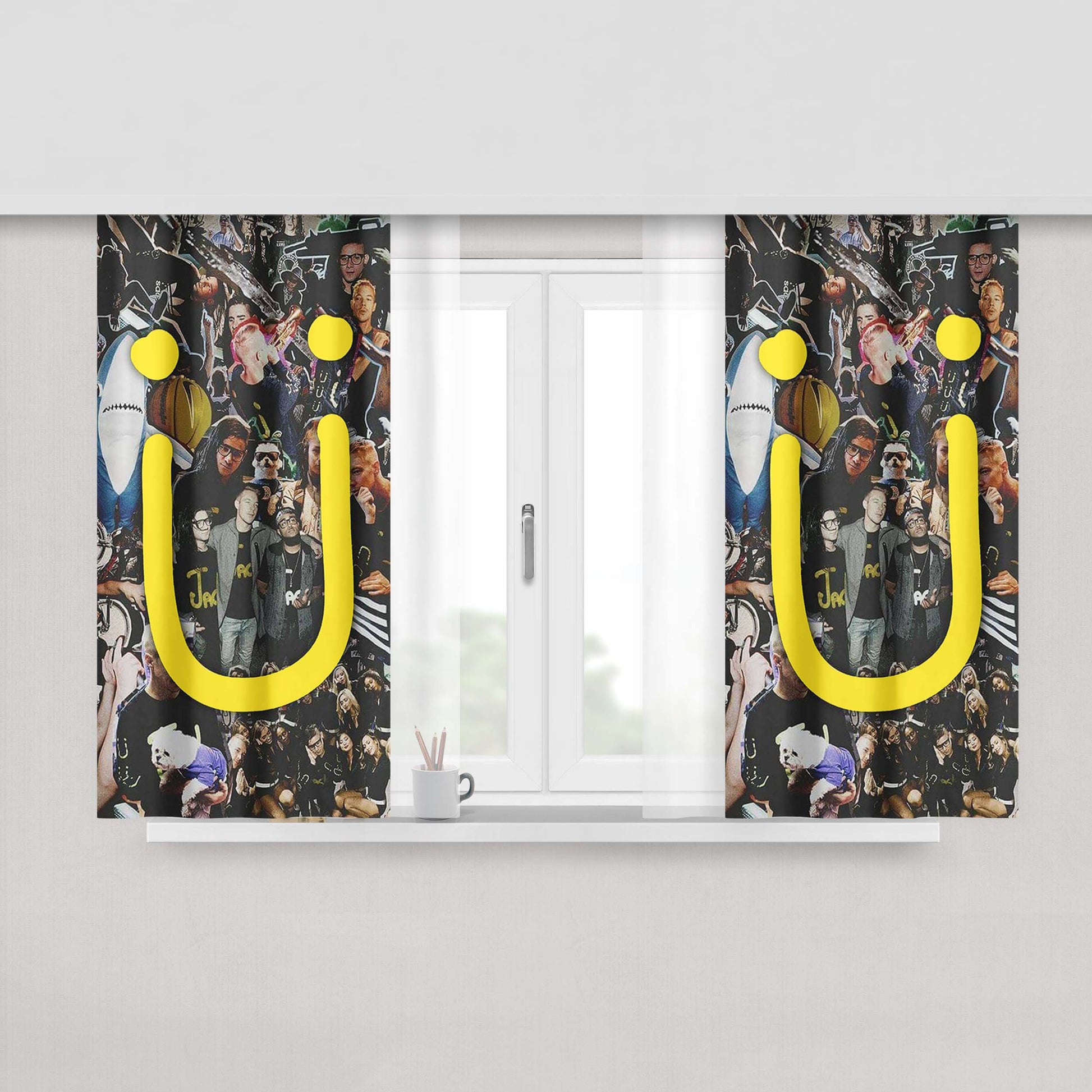 Jack U Photo Collage Peach Skin Window Curtains