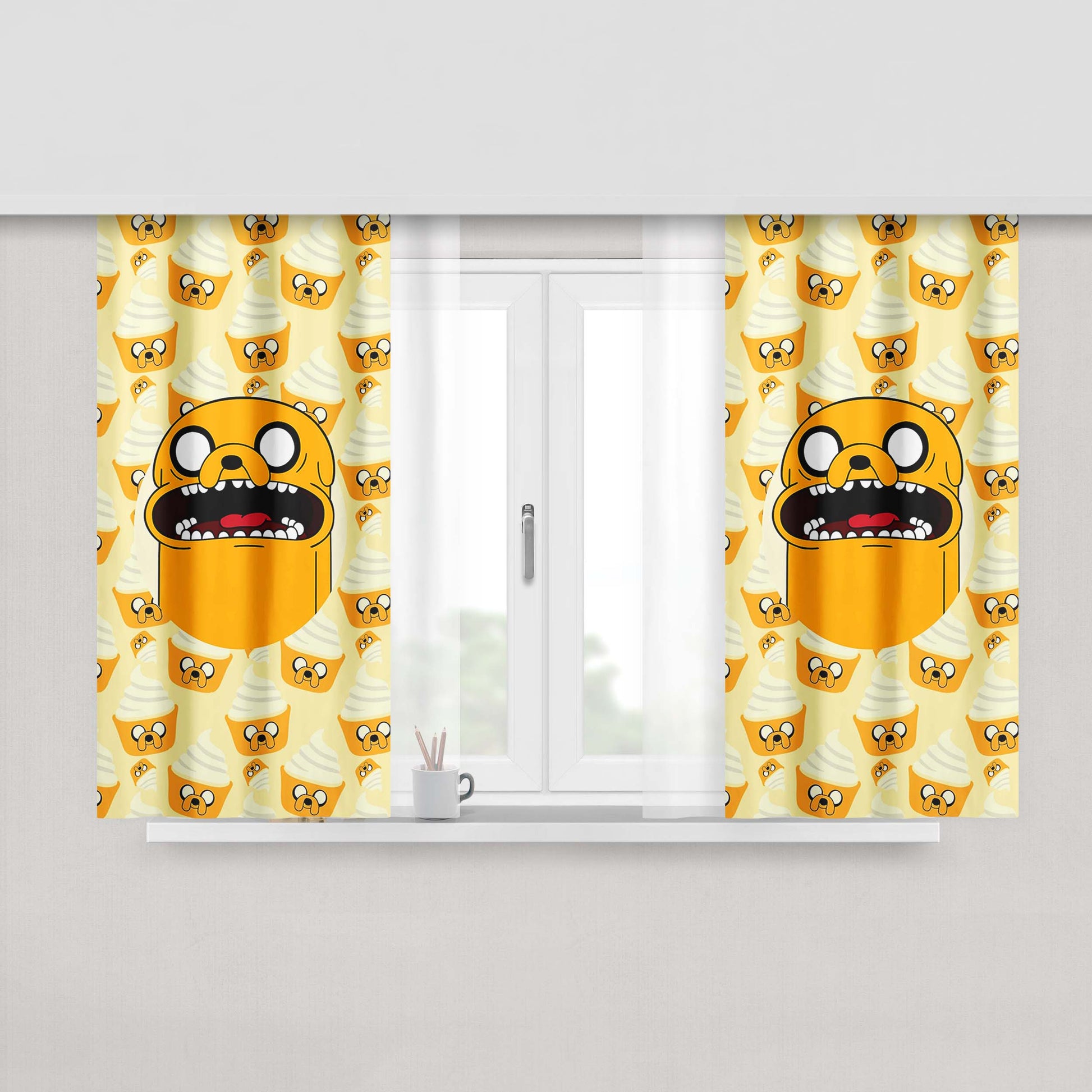 Jake Adventure Time Doodle Ice Cream Peach Skin Window Curtains