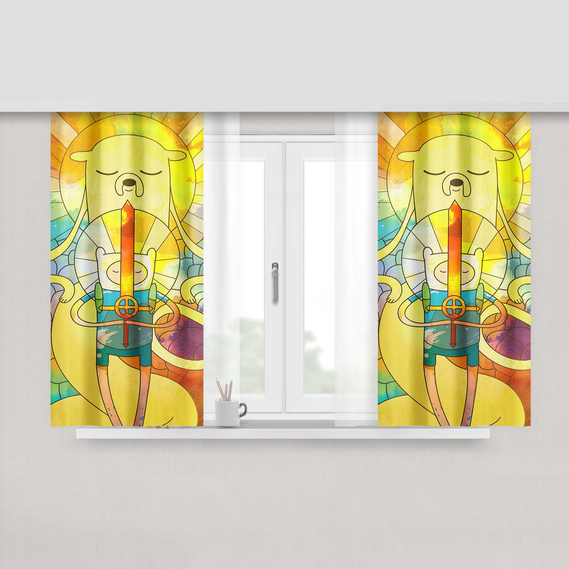 Jake And Finn Adventure Time Stained Glasses Peach Skin Window Curtains