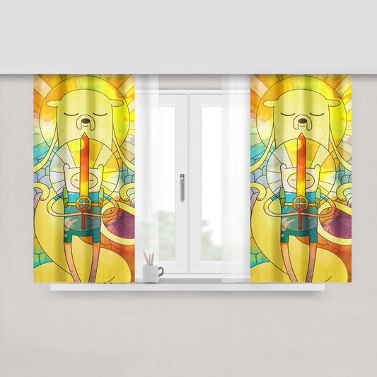Jake And Finn Adventure Time Stained Glasses Peach Skin Window Curtains