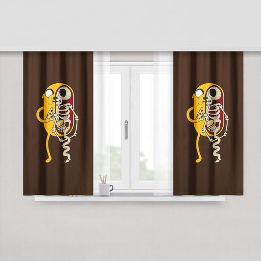 Jake Skeleton Loves Pizza Peach Skin Window Curtains