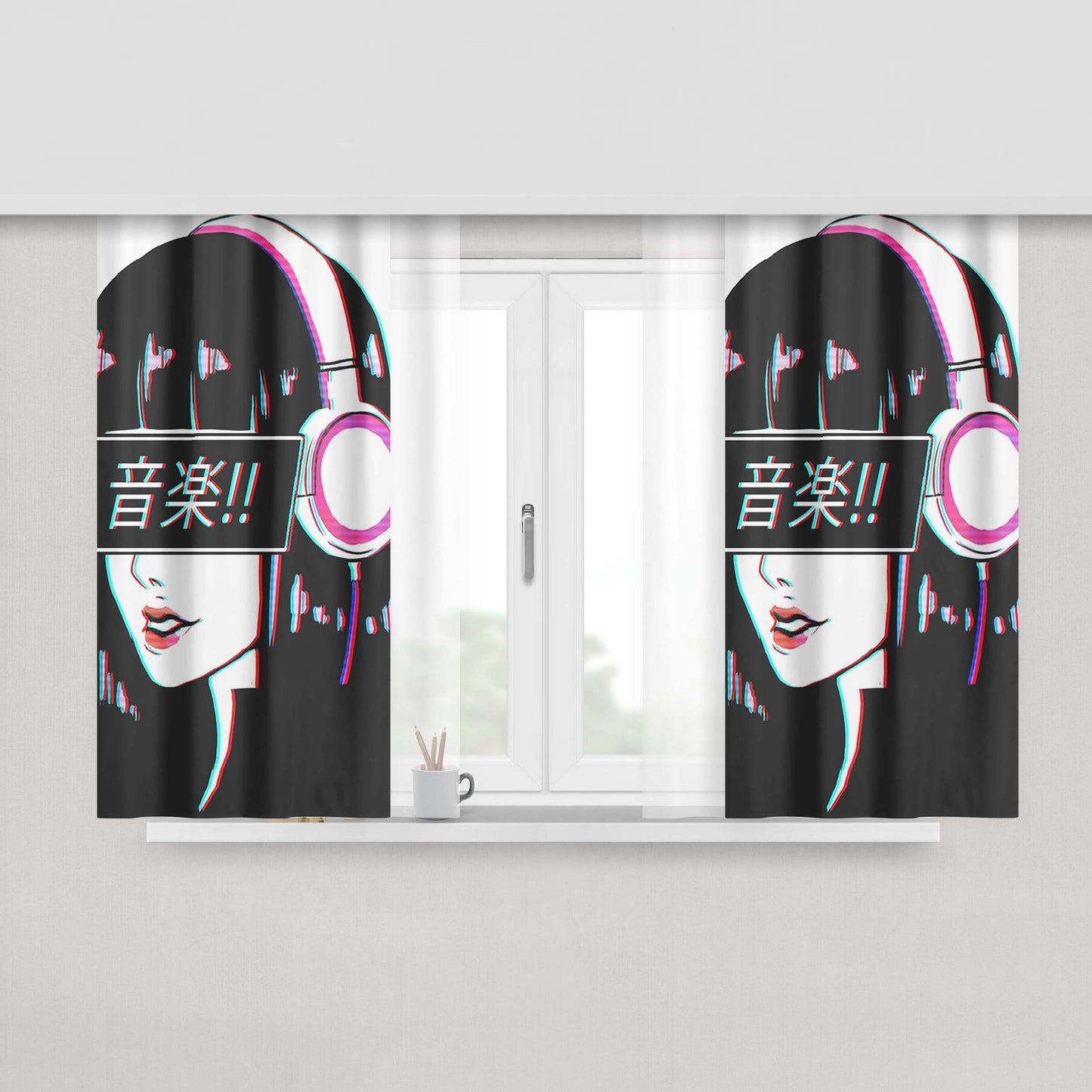 Japan Girl Walkman Peach Skin Window Curtains