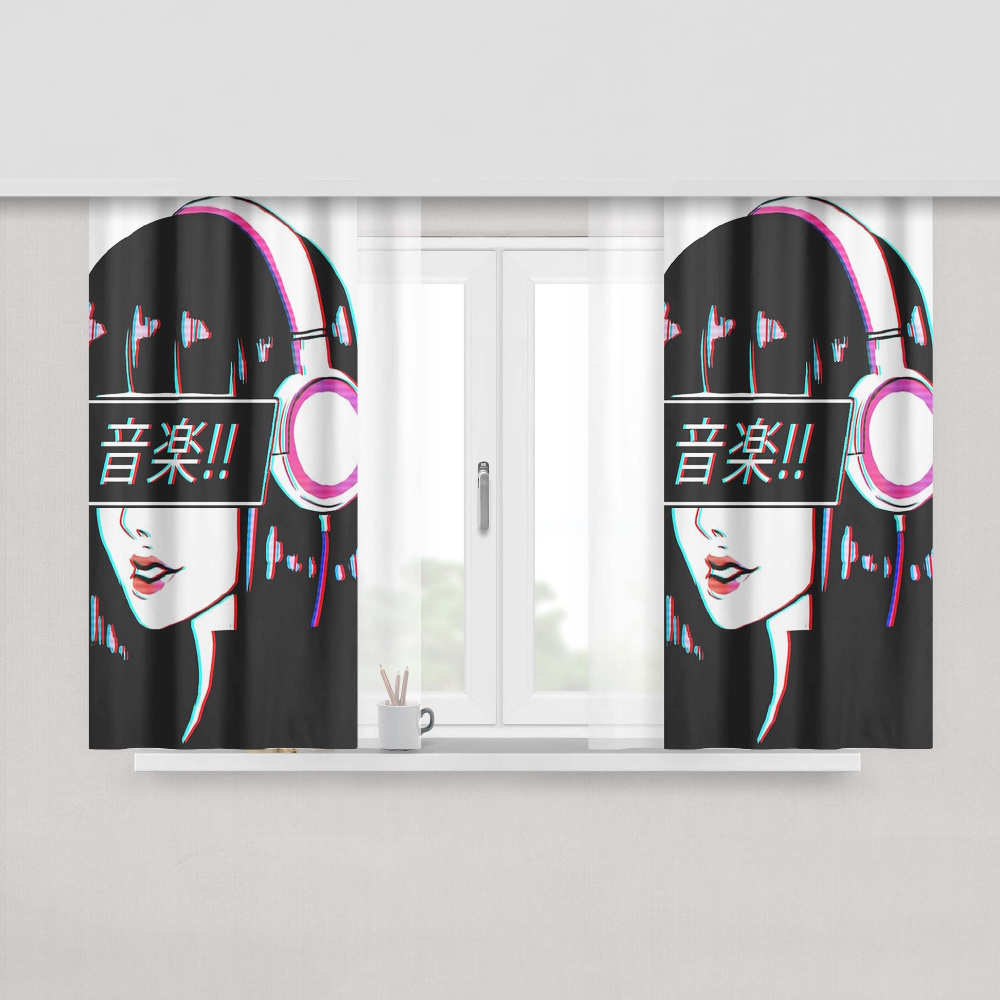 Japan Girl Walkman Peach Skin Window Curtains