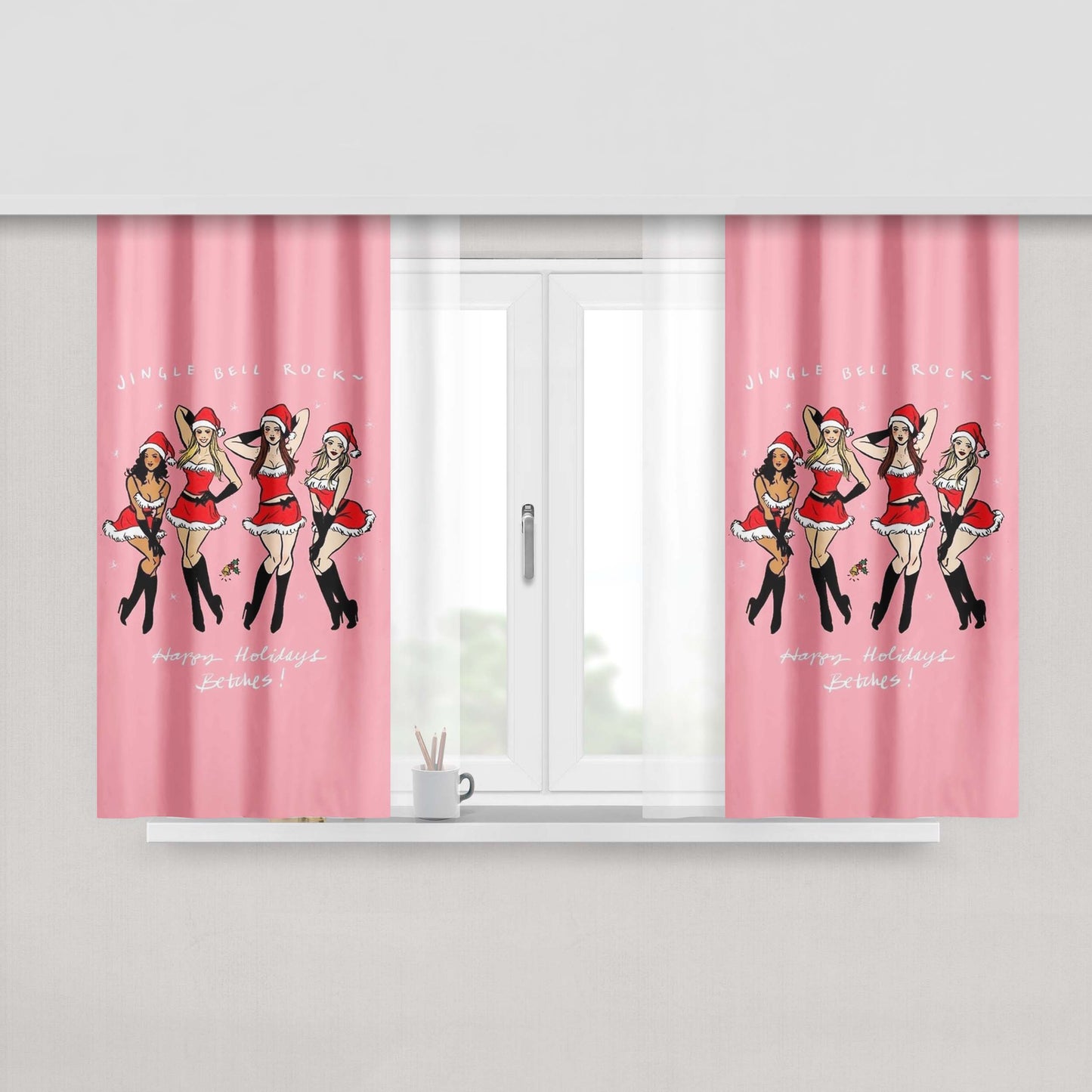 Jingle Bell Christmas Girl Peach Skin Window Curtains