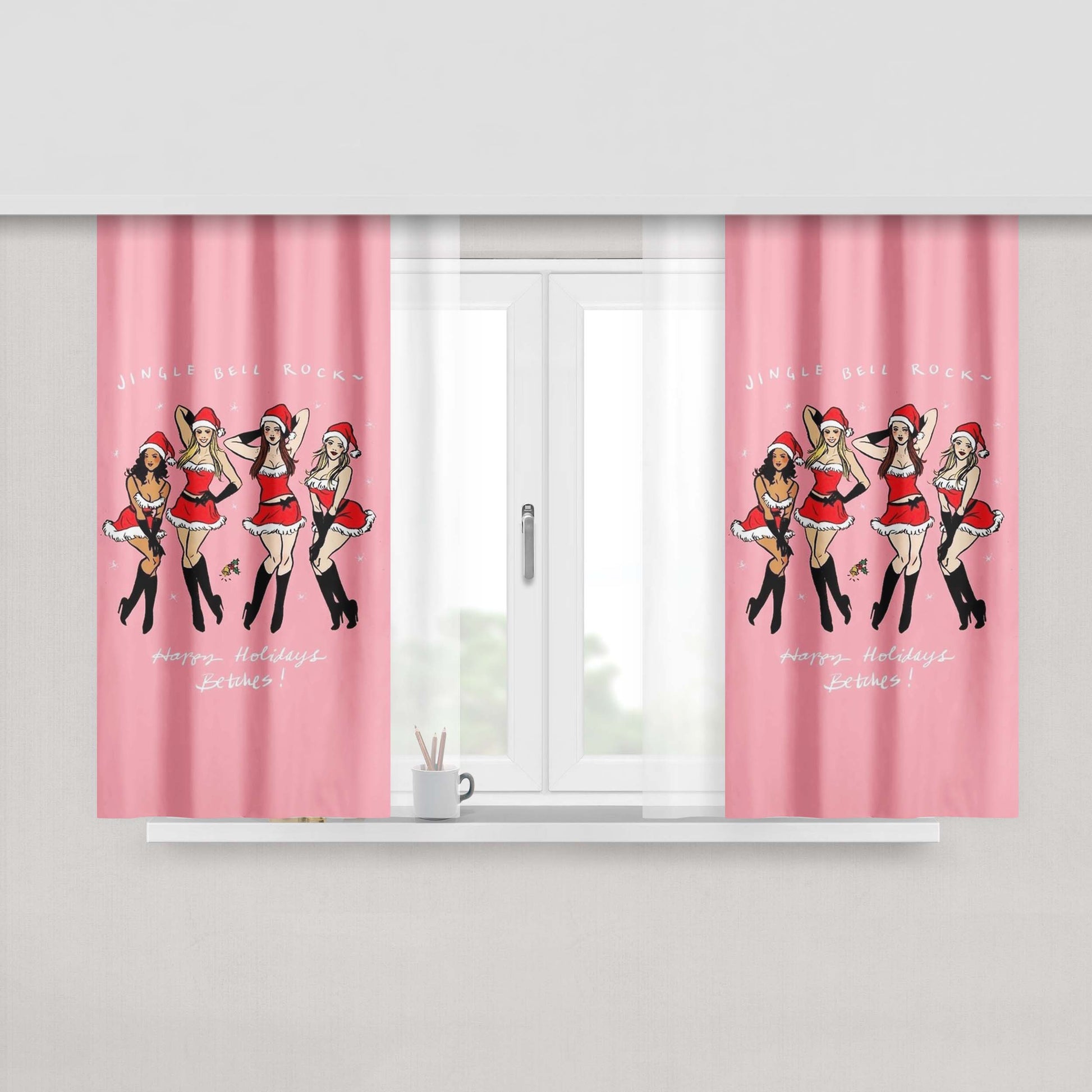 Jingle Bell Christmas Girl Peach Skin Window Curtains