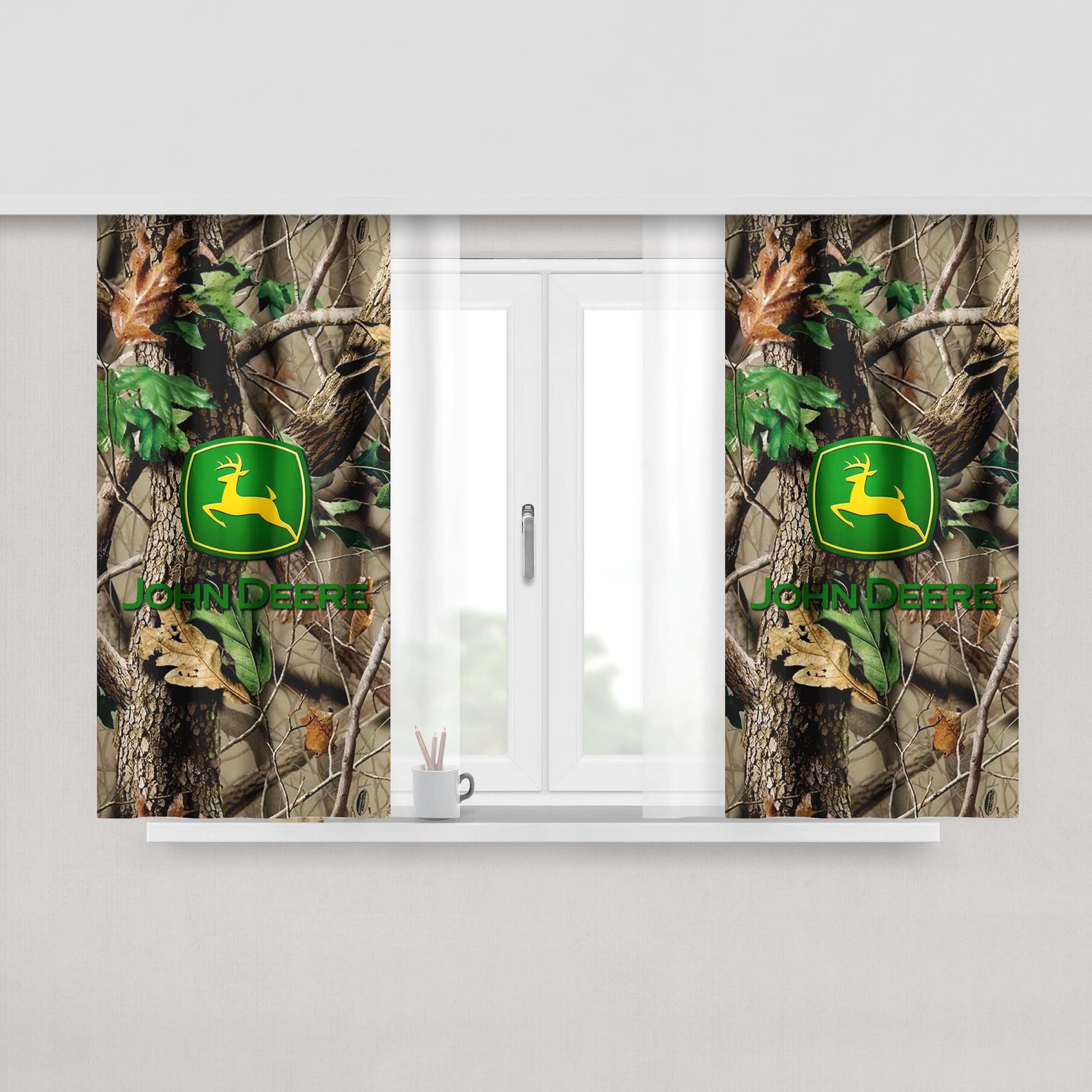 John Deere Camo Logo Peach Skin Window Curtains